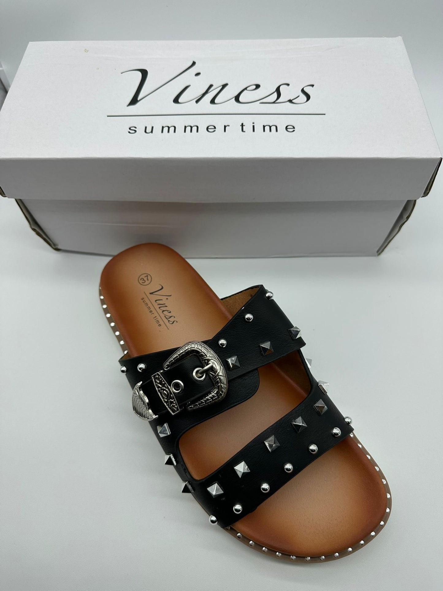 Sandali Donna Neri con Borchie e Fibbia - Viness Summertime