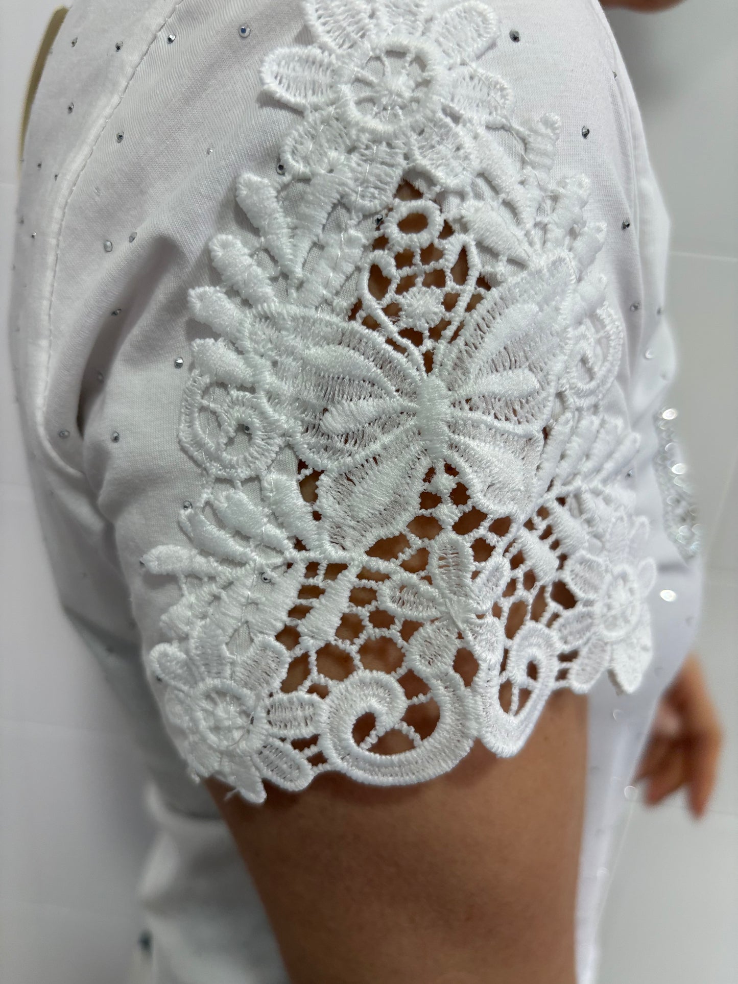 T-Shirt Love Pizzo e Strass - Taglia Unica