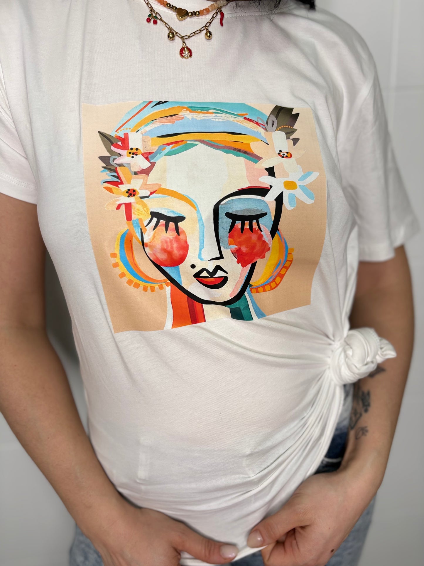 T-Shirt Artistica Donna Cotone 100% - Grafica Viso Astratto | DR-CLYDE SHOP