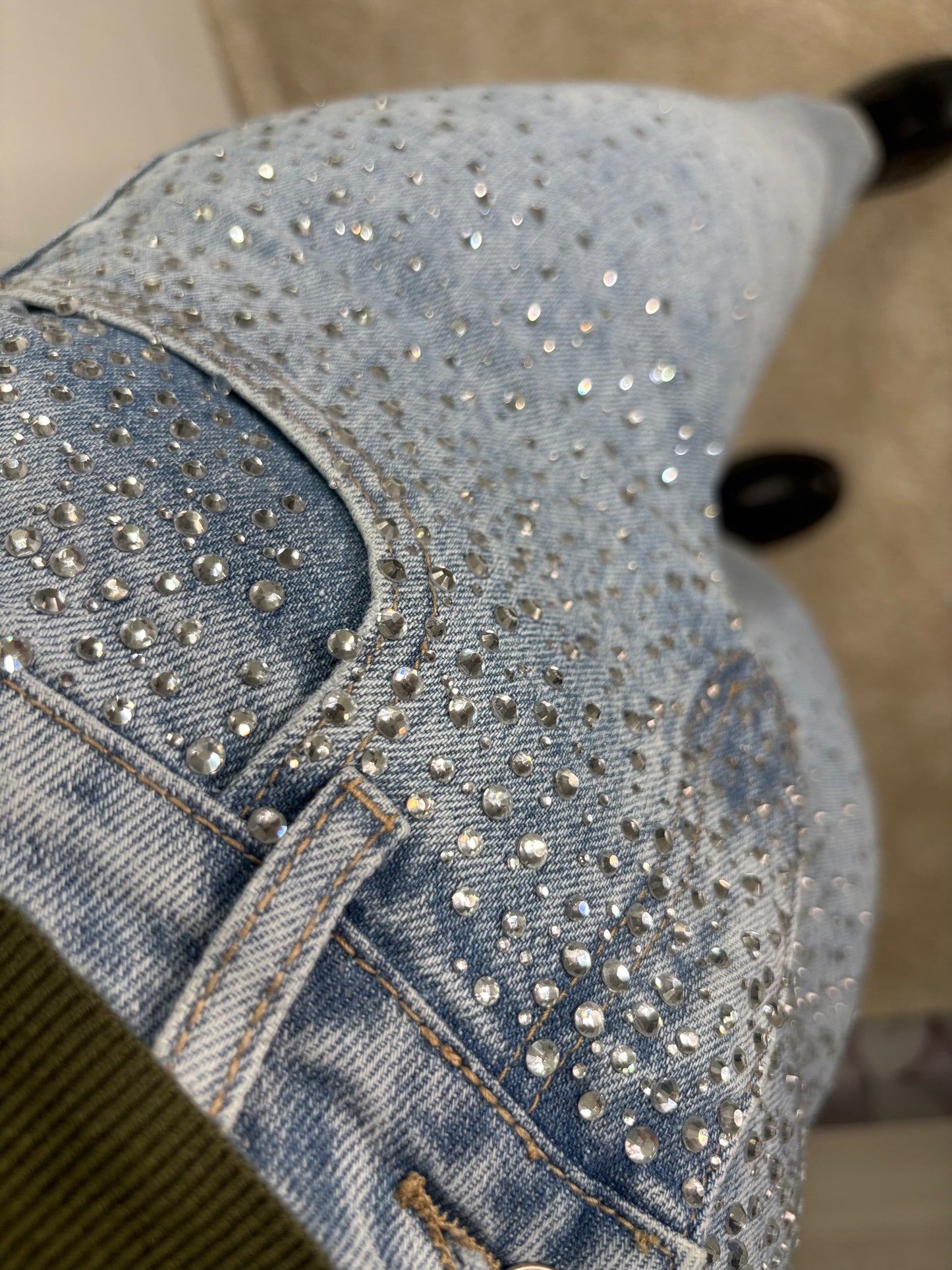Jeans Donna con Strass Argentati Azzurri - Denim Glitter