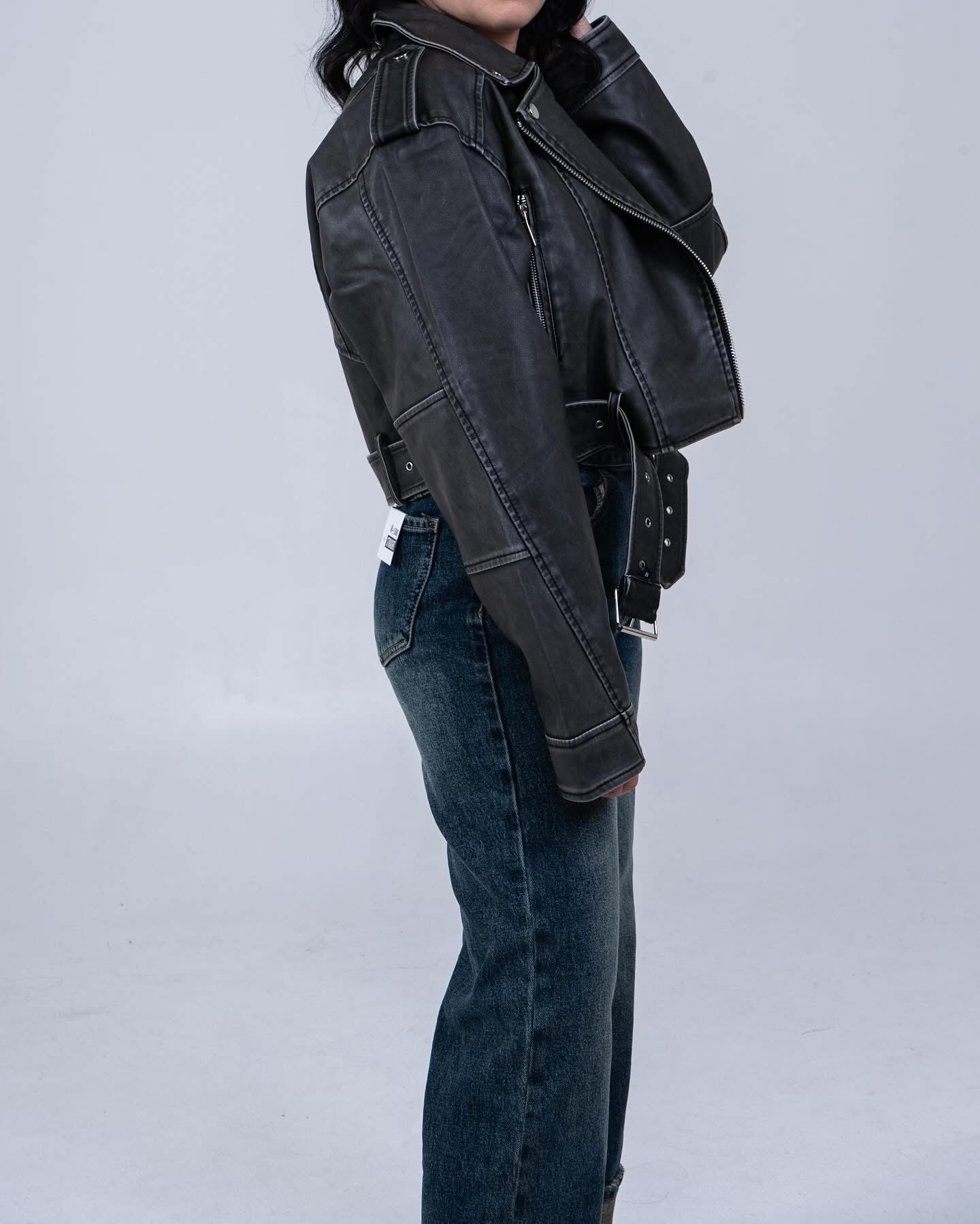 Giubbotto in Pelle Nero Donna - Giacca Biker Stile Rock