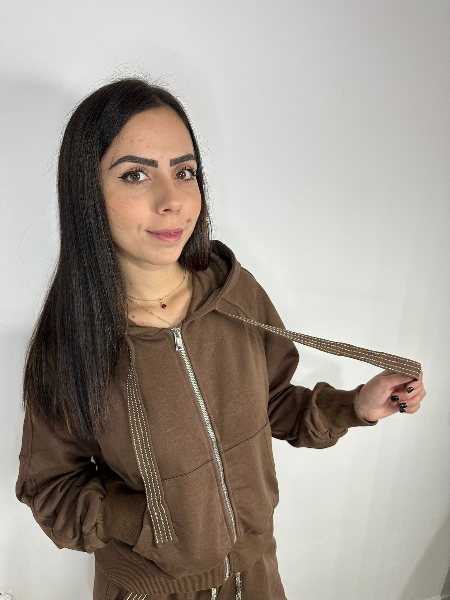 Tuta Sportiva Donna con Strass - Completo Felpa e Pantalone