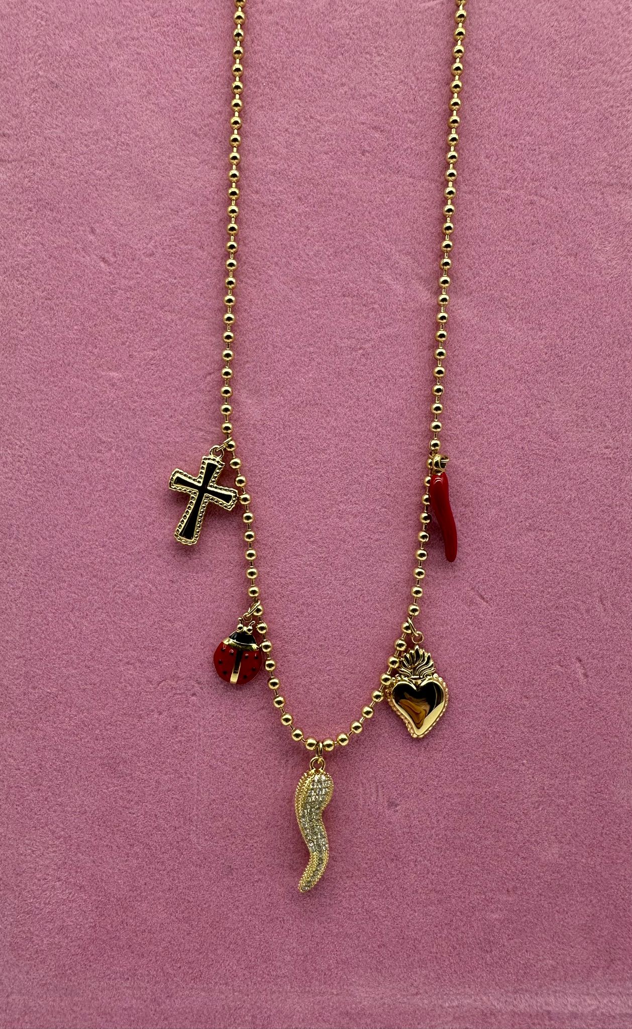 Collana Amuleti Protezione - Acciaio Inossidabile Oro