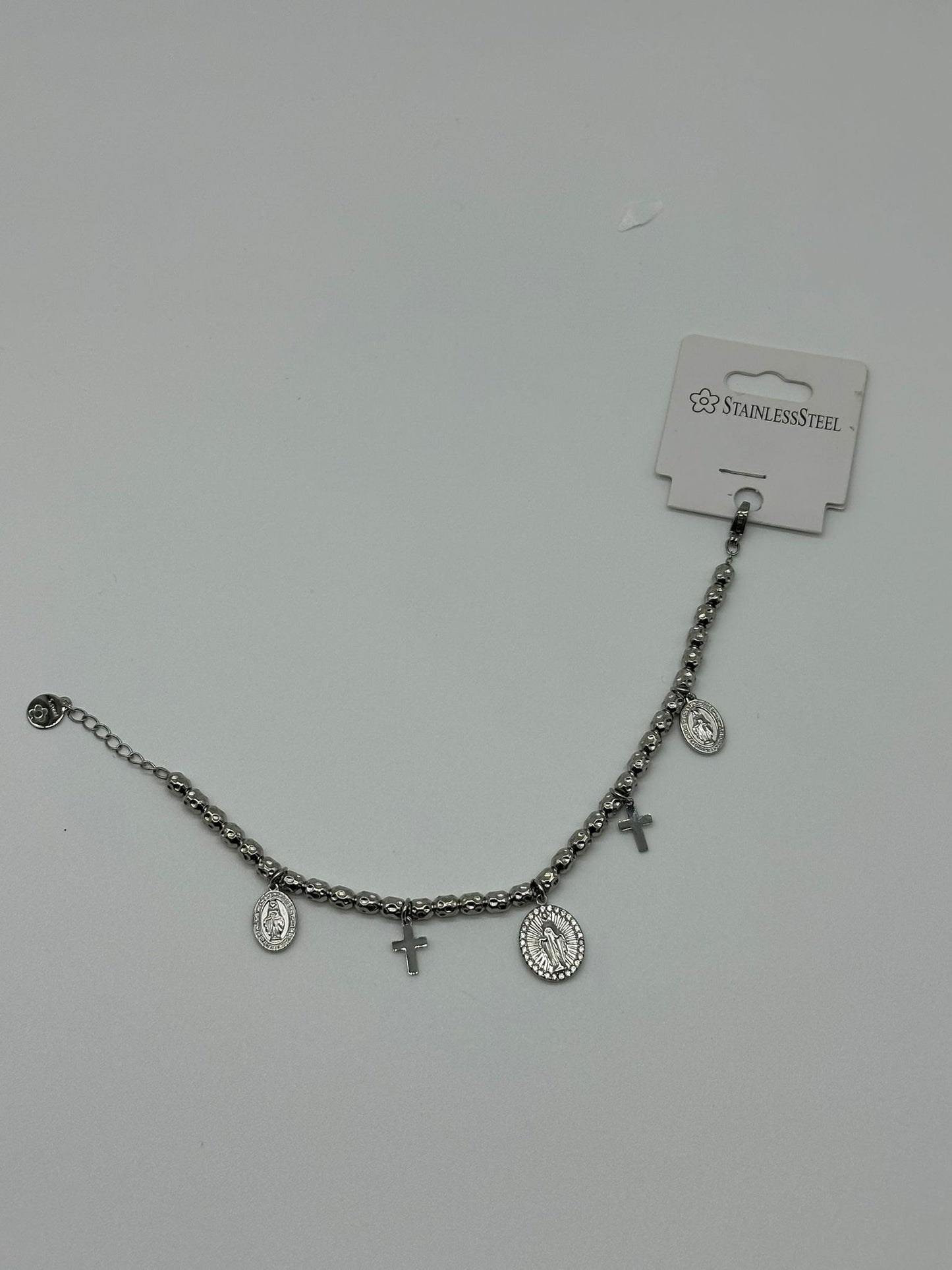 Bracciale Rosario in Acciaio Inossidabile con Medaglie e Croci - Gold & Silver