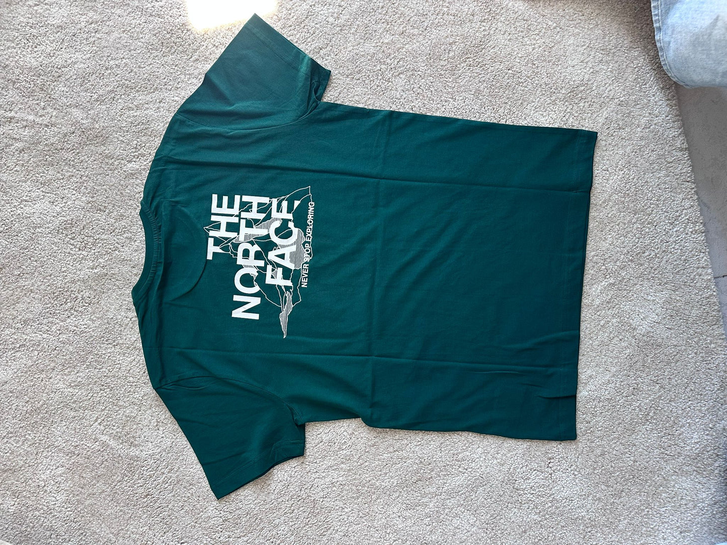 T-Shirt Uomo The North Face "Never Stop Exploring" – Verde Pino | Logo Frontale e Grafica Back