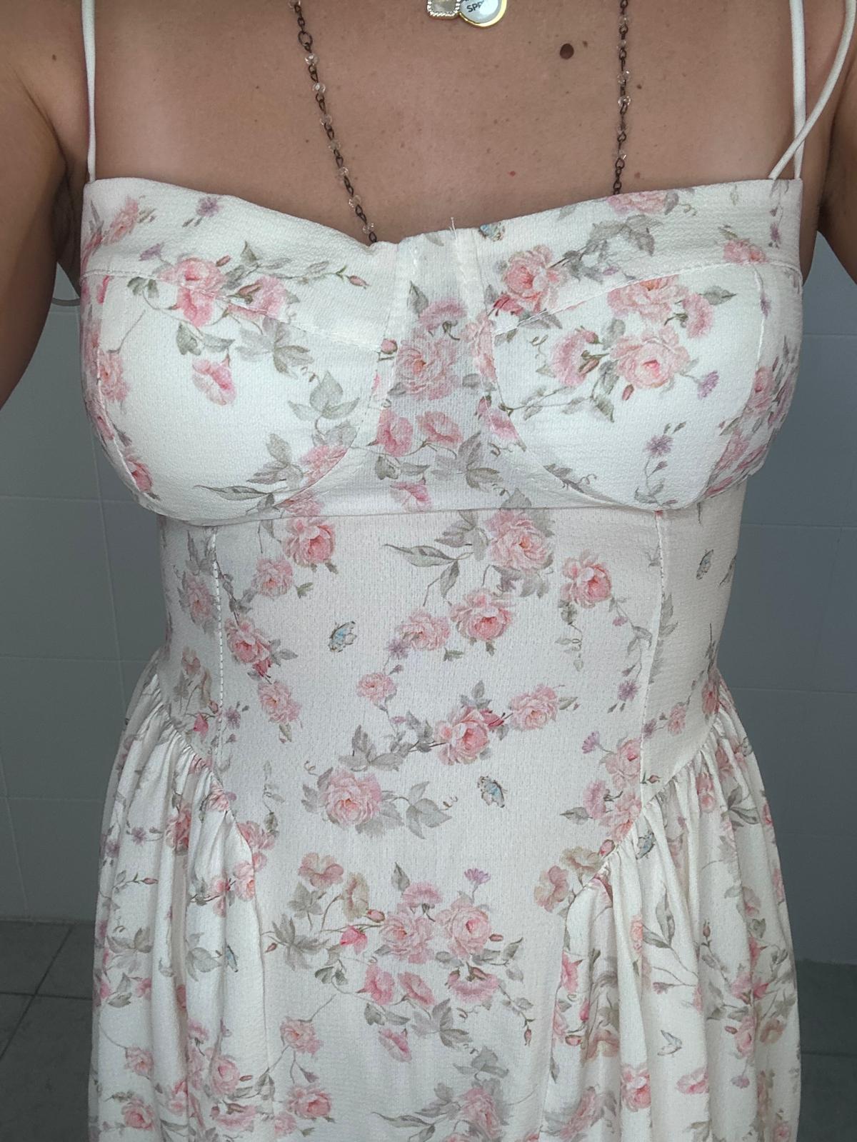 Vestito Floreale Bianco con Spalline – Abito Estivo Bustier a Fiori Rosa