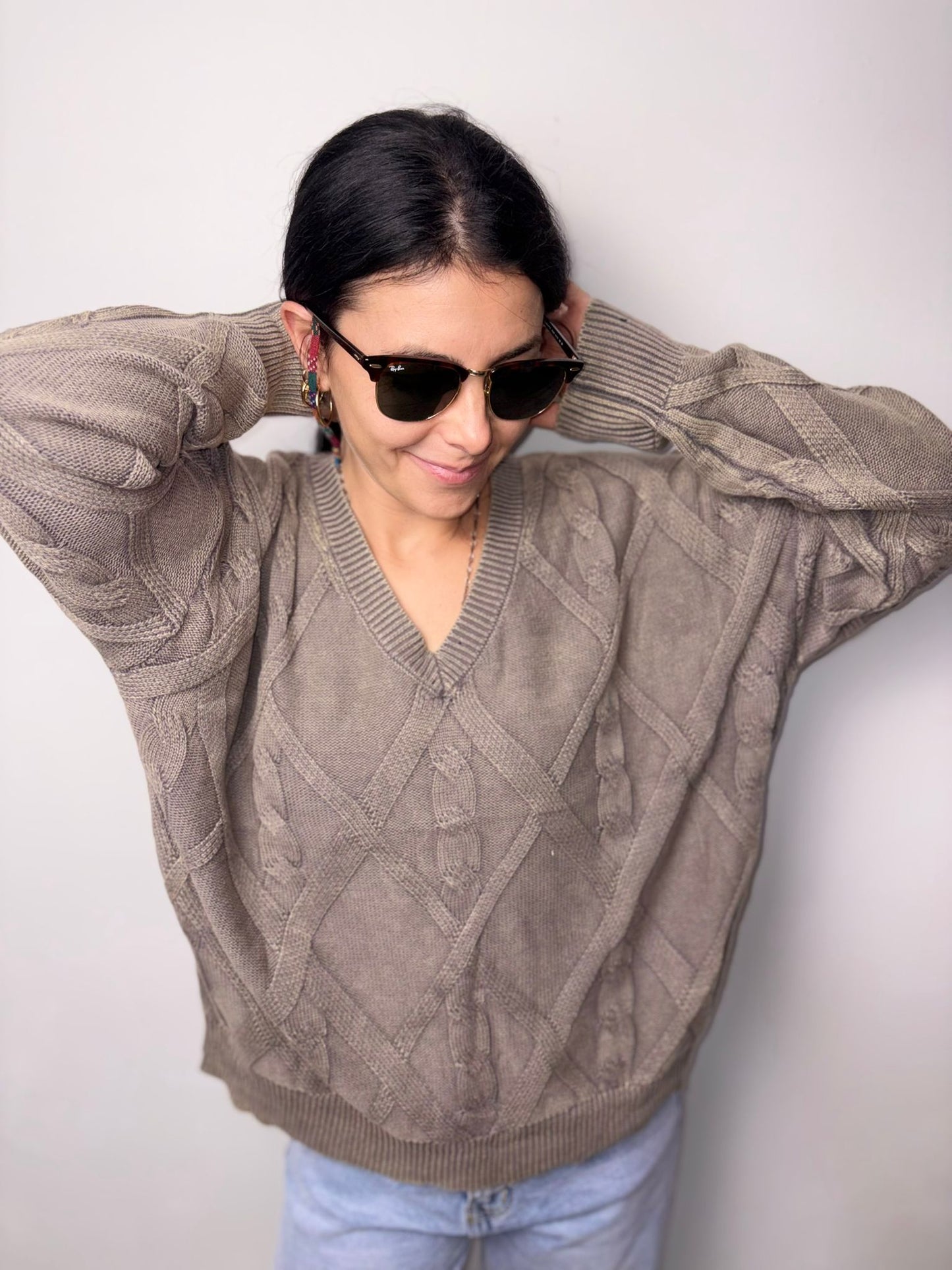 "Maglione Donna a Trecce Sfumato - Stile Vintage Distressed"