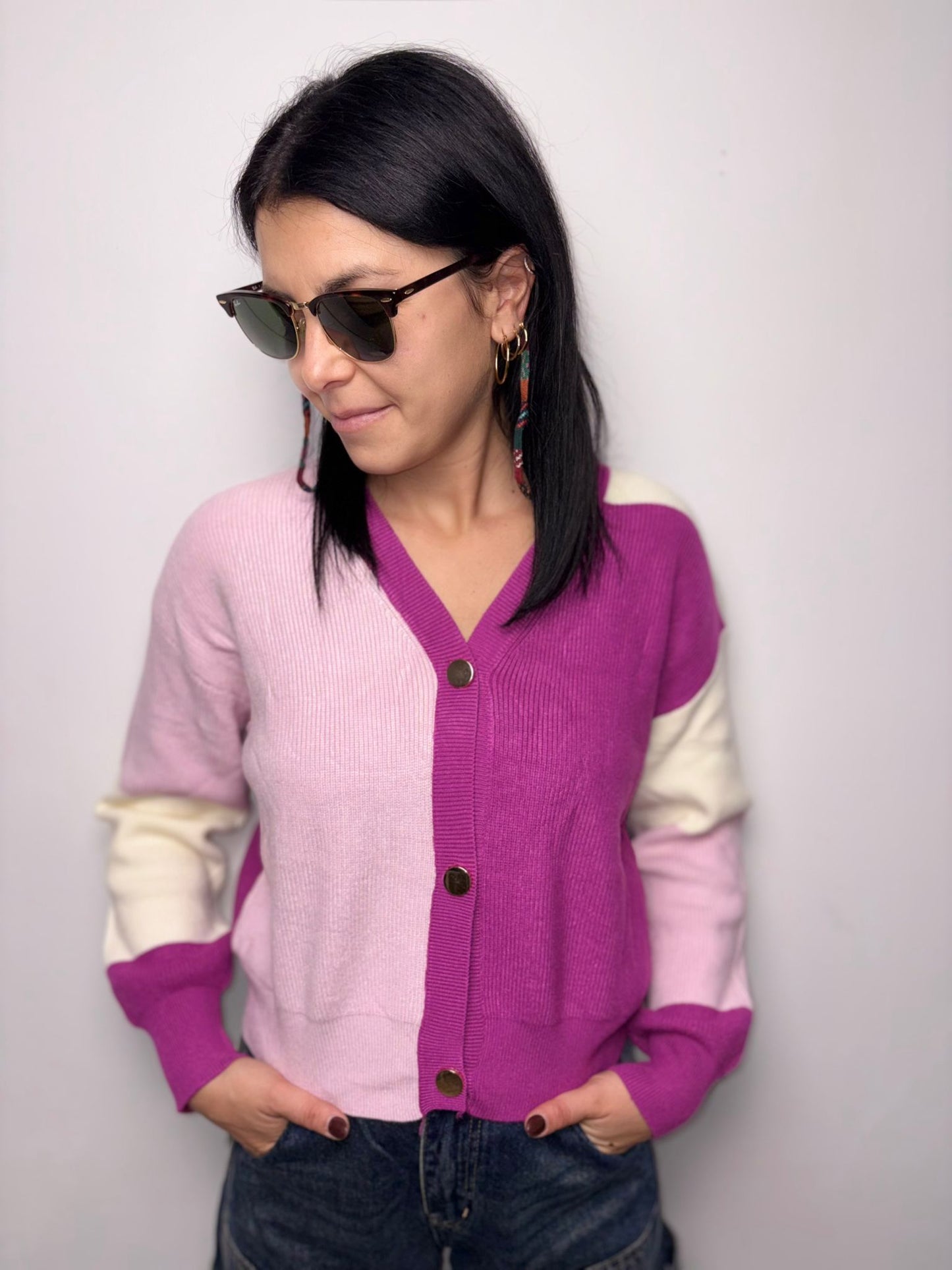 "Cardigan Donna Color Block Patchwork - Design Asimmetrico Multicolore"