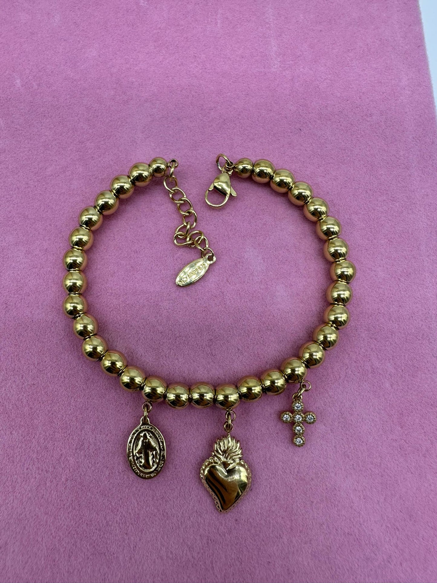 Bracciale con Ciondoli Sacro Cuore Croce Medaglia