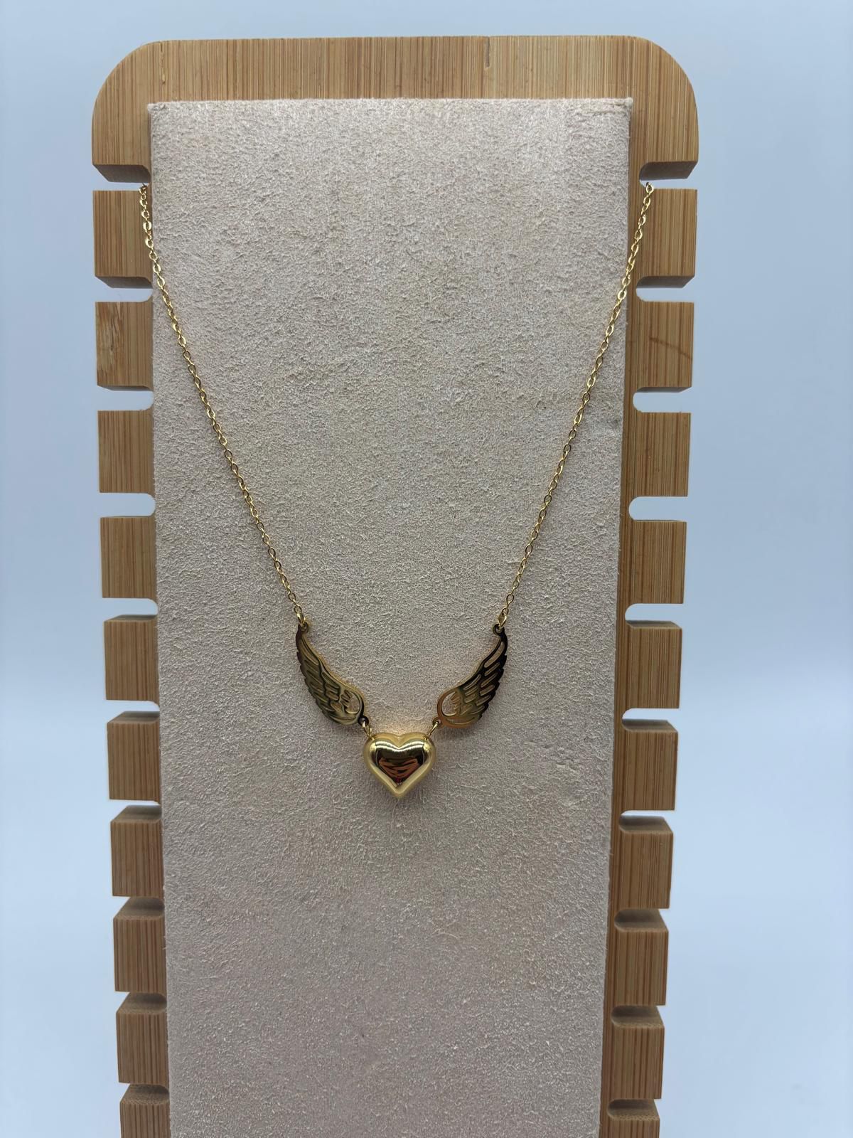 Collana Cuore Alato Acciaio Inossidabile - Gioiello Angelo Oro