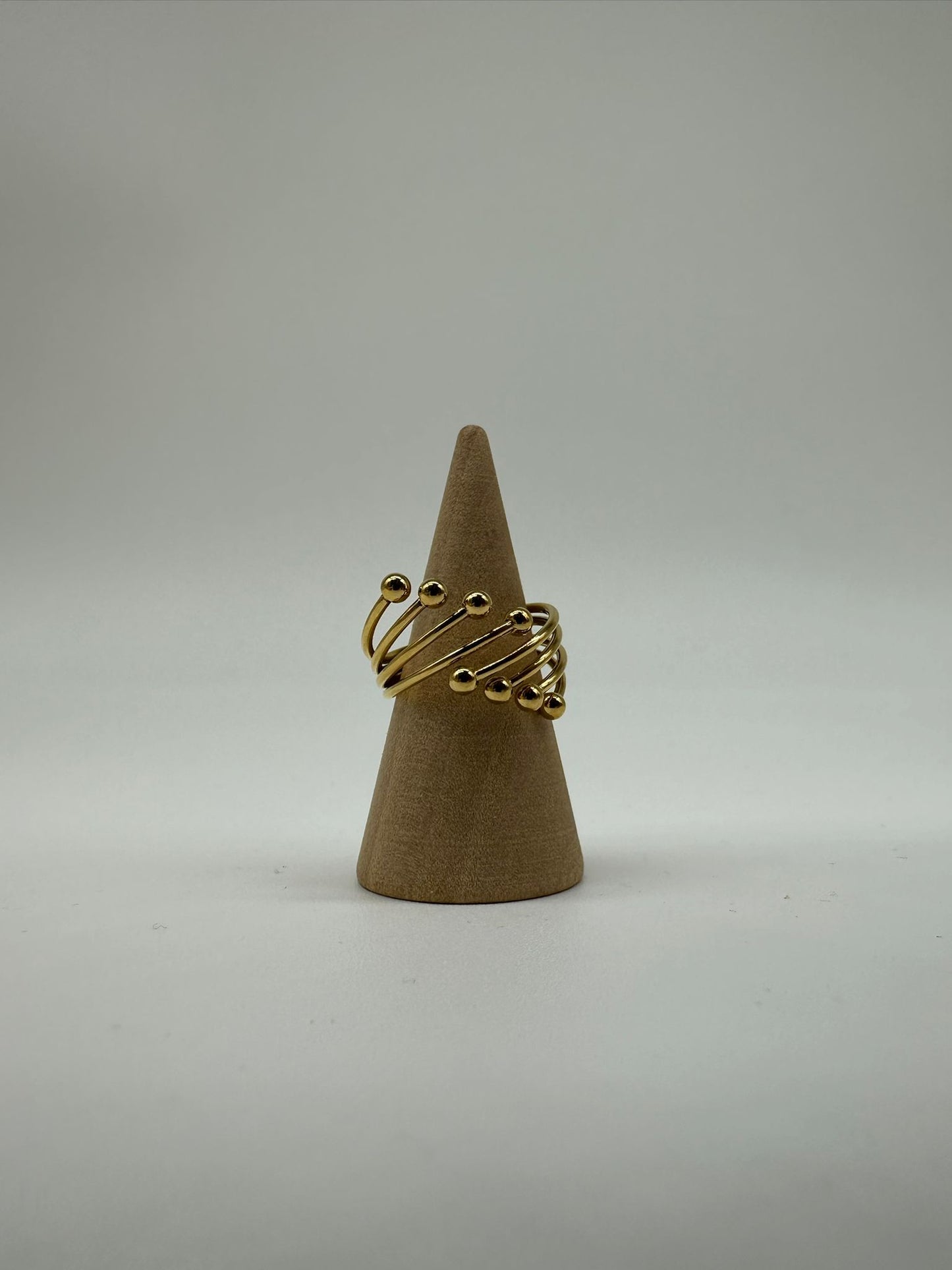 Anello Avvolgente Sfere Acciaio Inossidabile Oro - Design Spirale Moderno