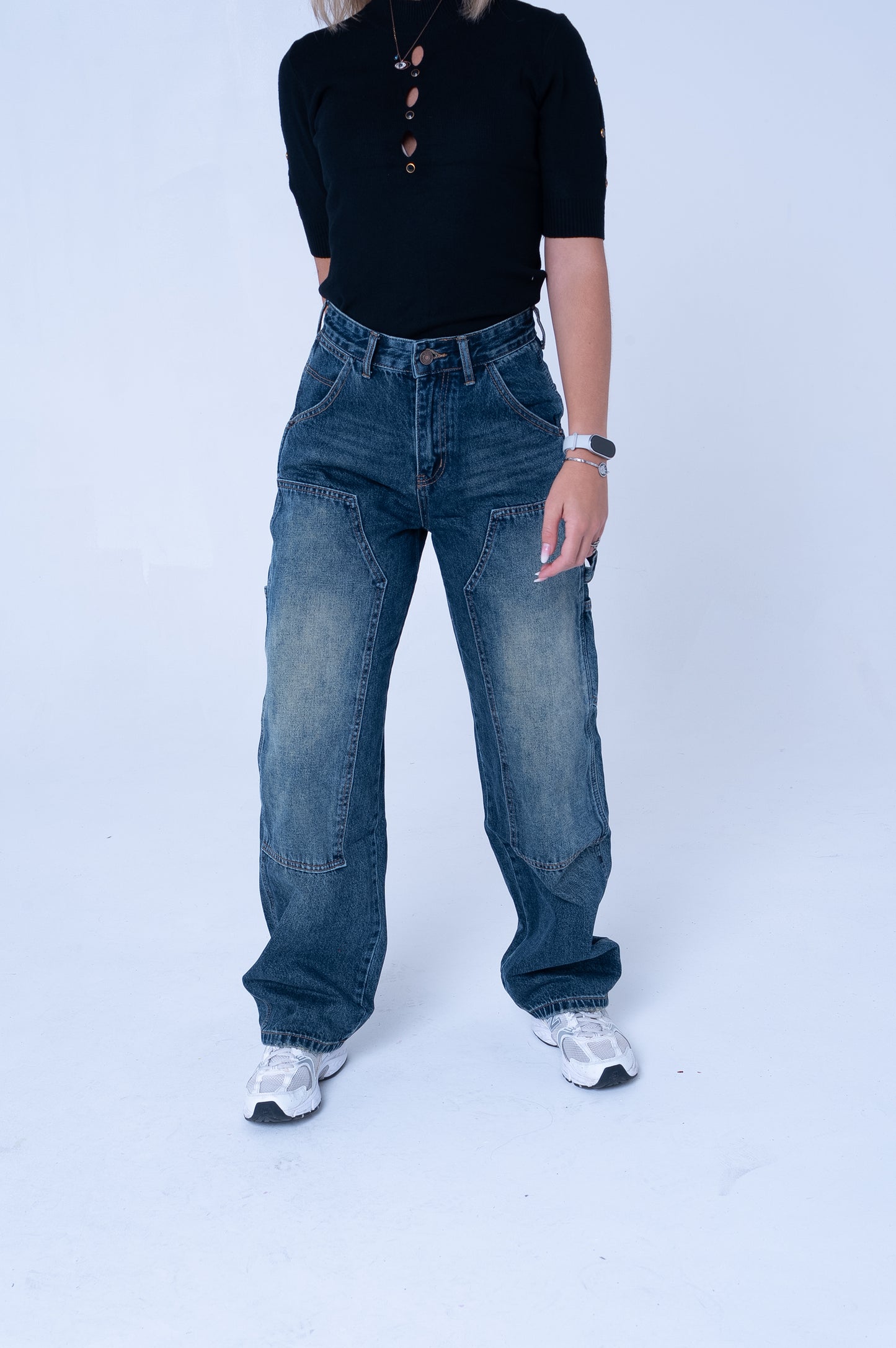 Jeans Cargo Donna - Baggy Vintage con Tasche Laterali