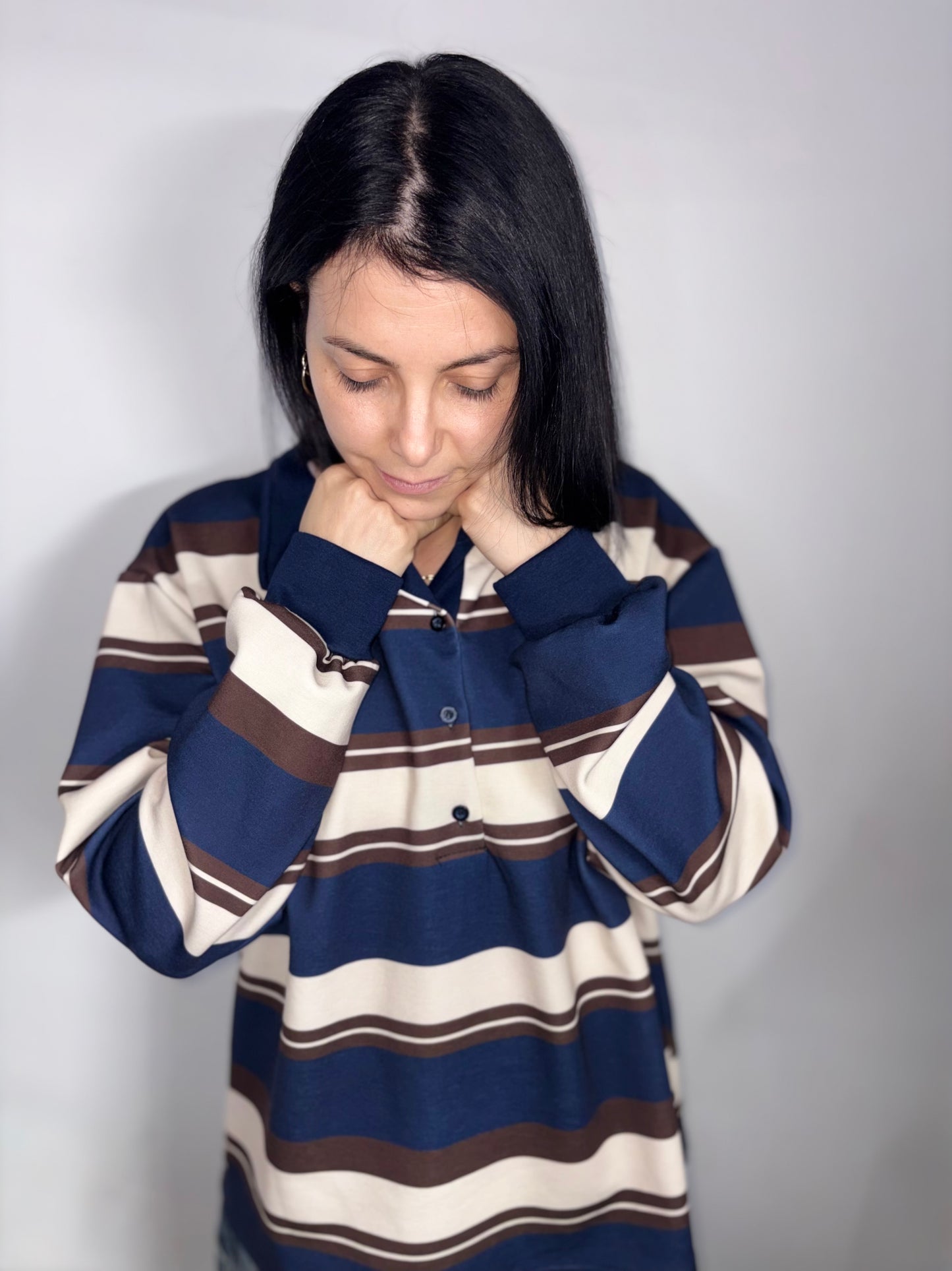 Polo Donna a Righe Oversize - Maglia Manica Lunga Taglia Unica.