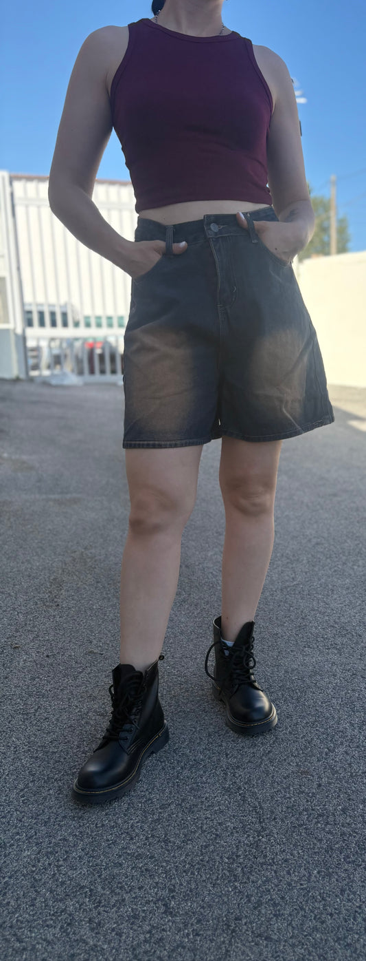 Shorts di Jeans Donna Vita Alta Denim Nero Slavato – Effetto Vintage Washed | DR-CLYDE SHOP