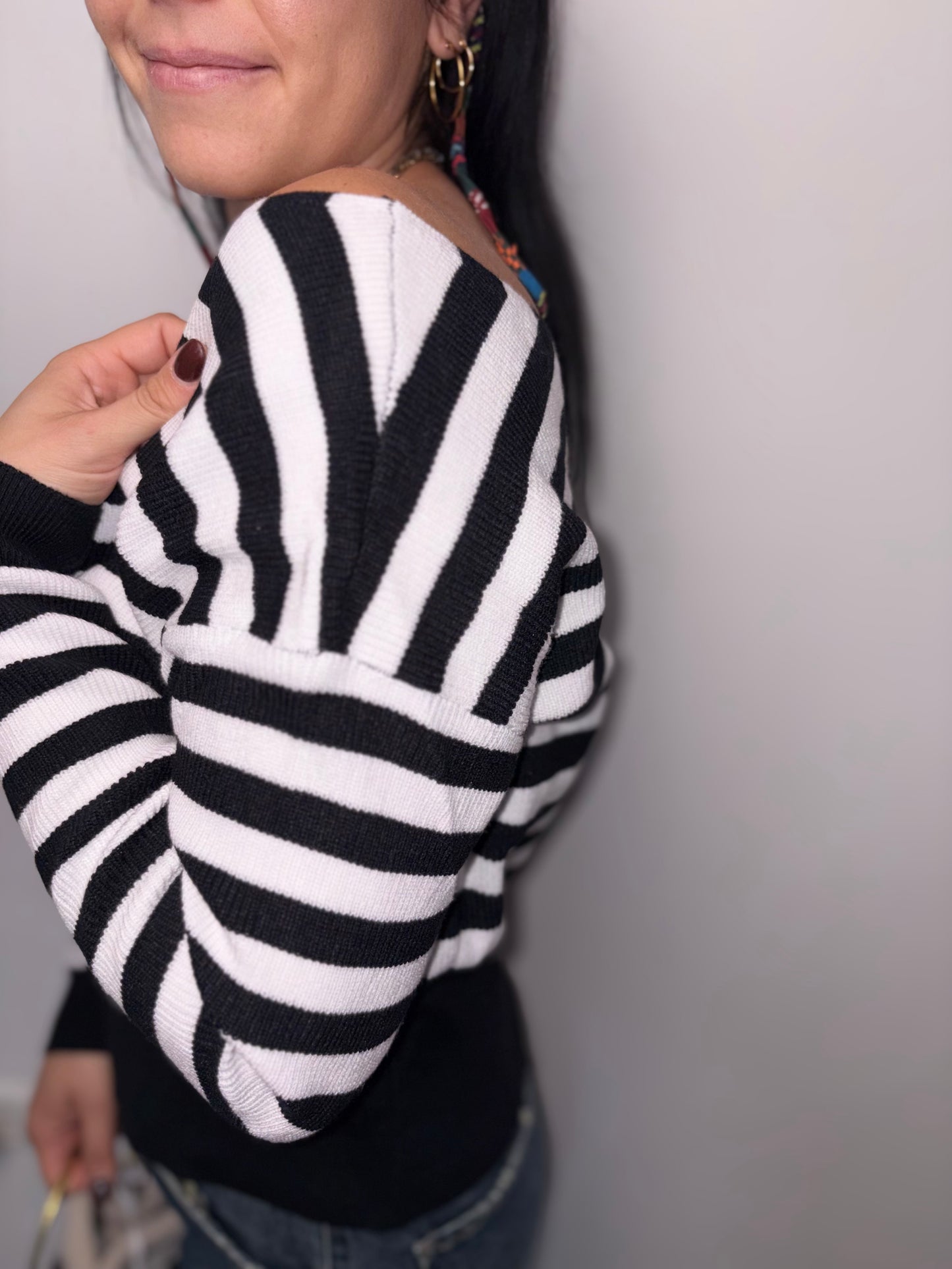 Maglione a Righe Scollo a V