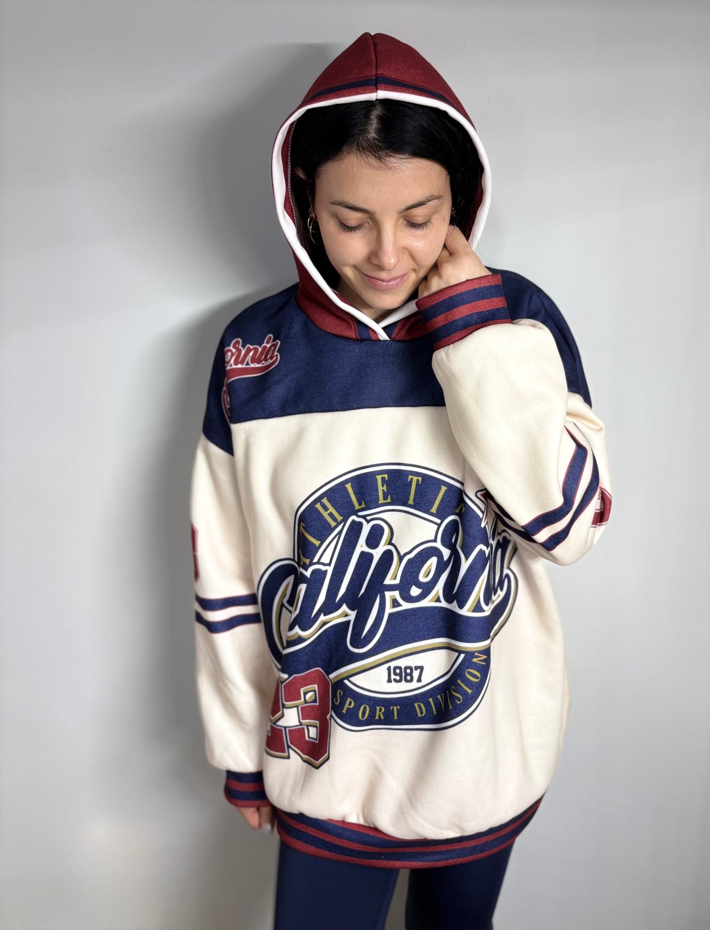 Felpa Donna con Cappuccio Stile College - Hoodie Oversize Athletic