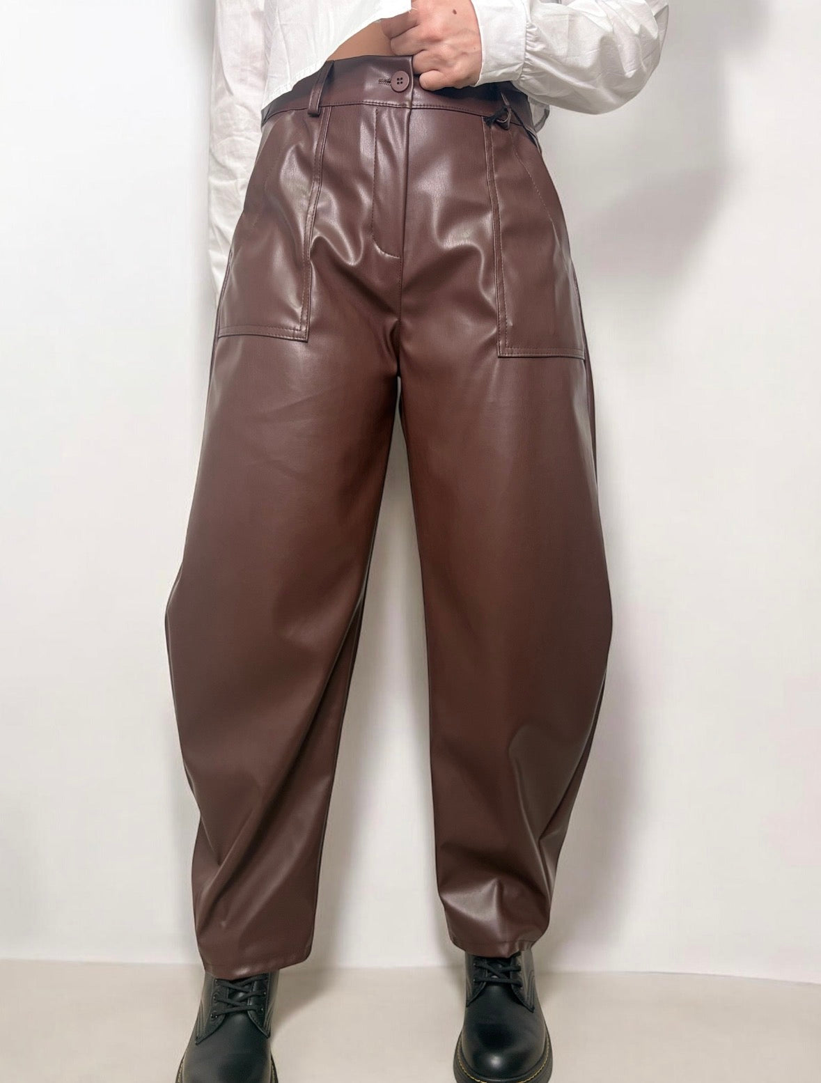 Pantaloni Donna Ecopelle Vita Alta