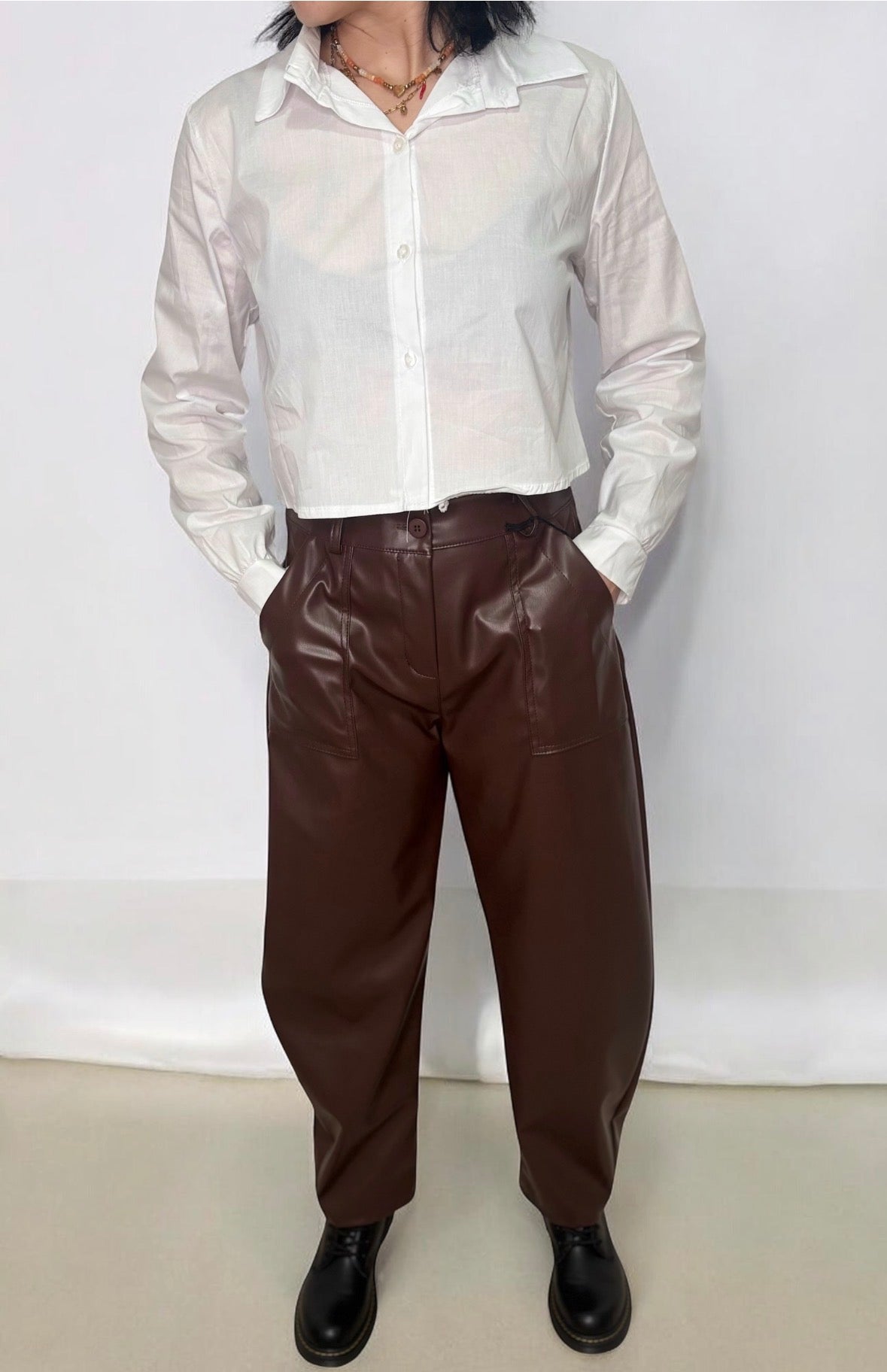 Pantaloni Donna Ecopelle Vita Alta