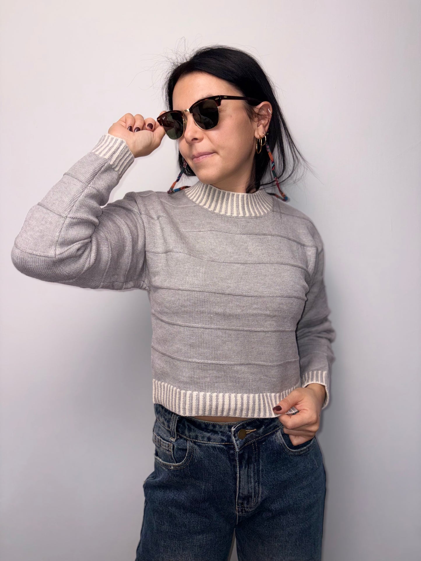 Maglione Crop con Righe - Stile Casual Elegante