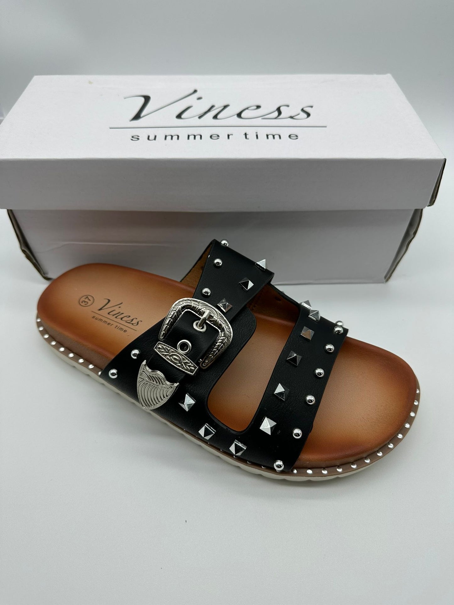 Sandali Donna Neri con Borchie e Fibbia - Viness Summertime