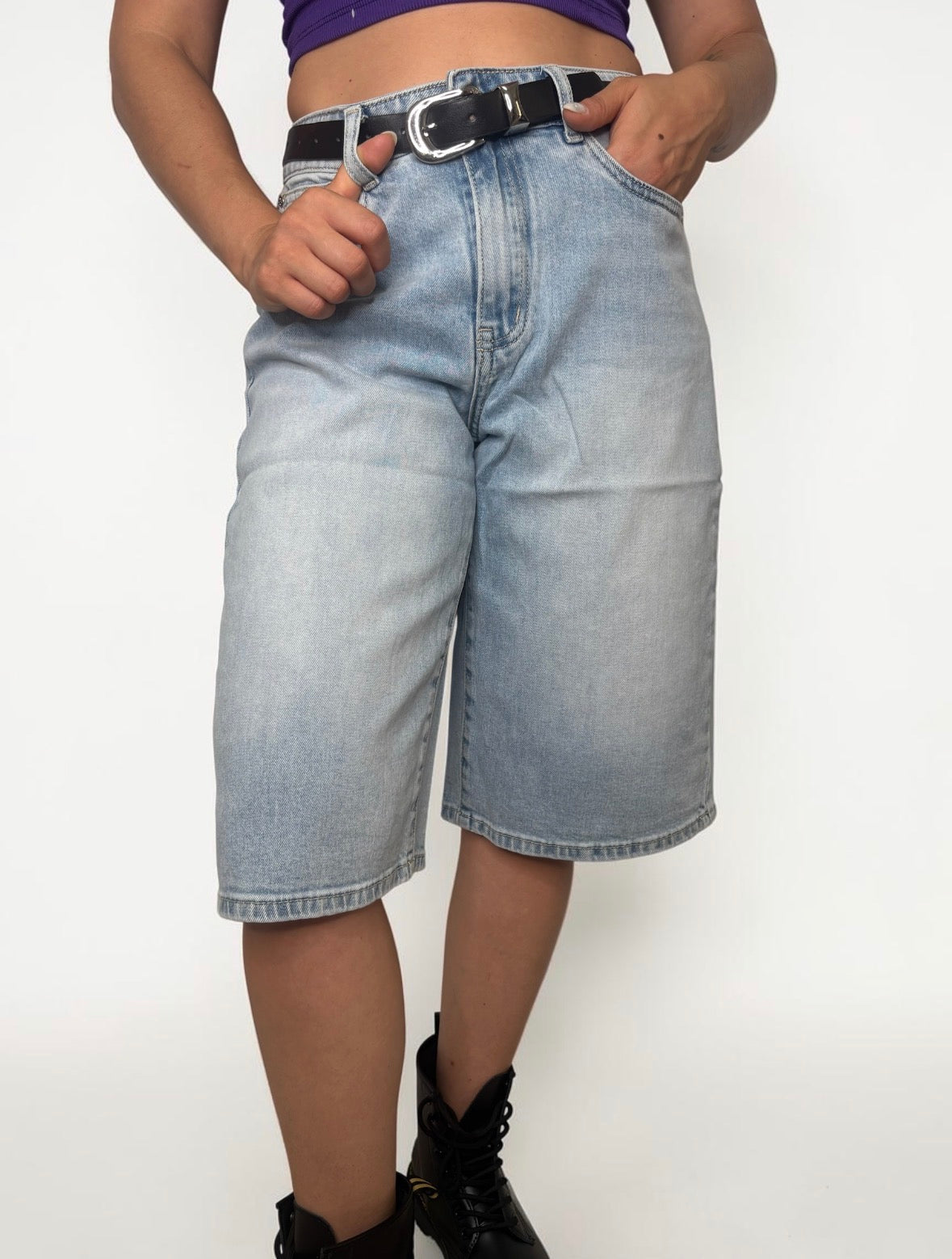 Bermuda donna in denim con cinturino - DR-CLYDE SHOP