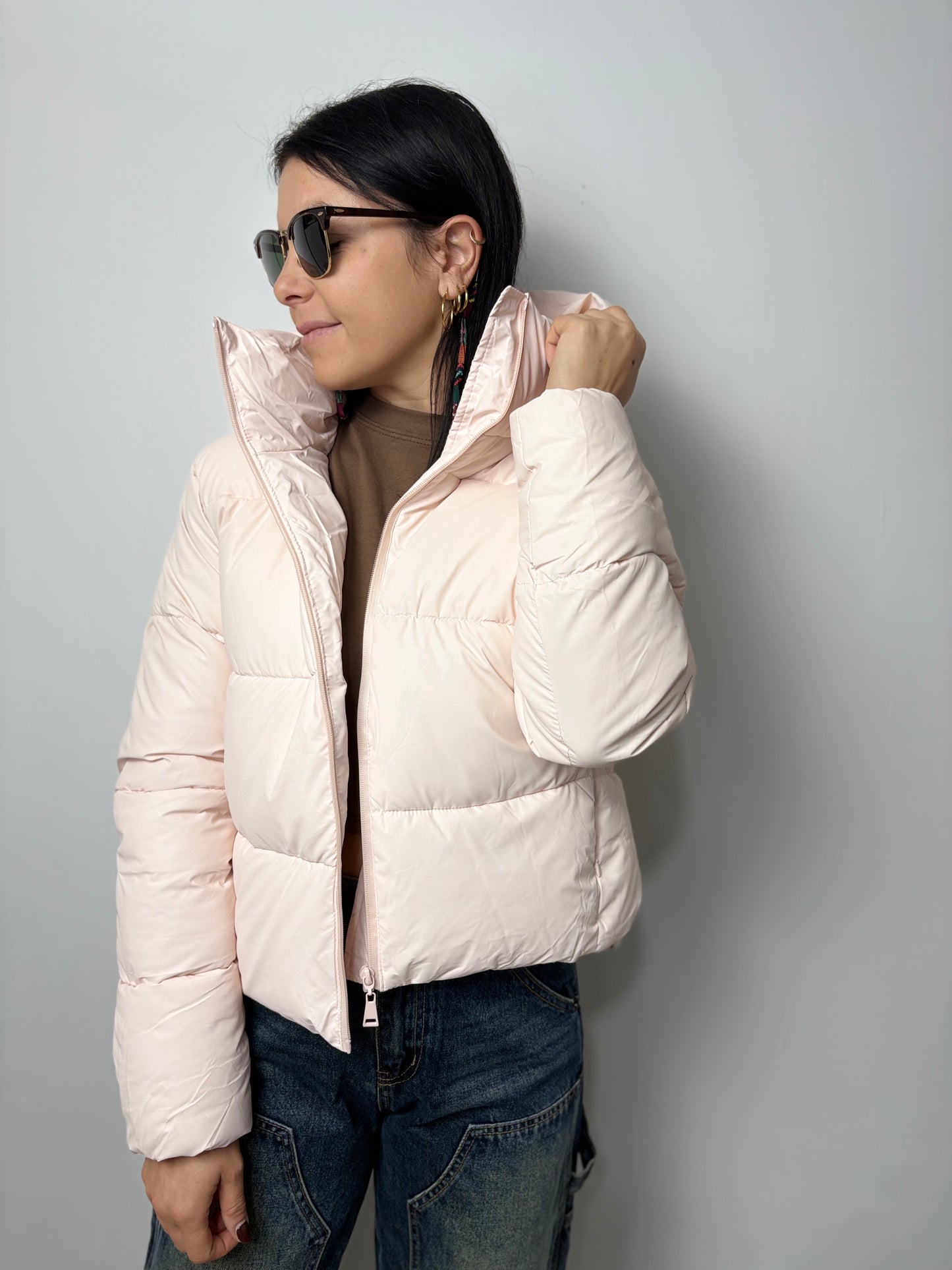 Piumino Corto Rosa Cipria Donna con Cappuccio - Giacca Invernale Elegante