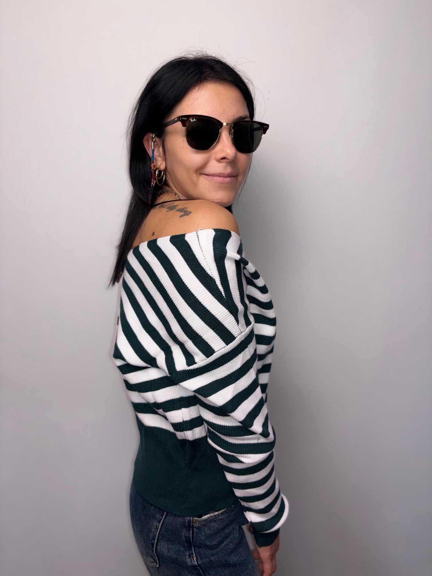 Maglione a Righe Scollo a V