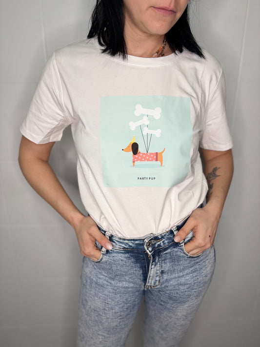 T-Shirt Party Pup Bassotto - Taglia Unica XS-XL