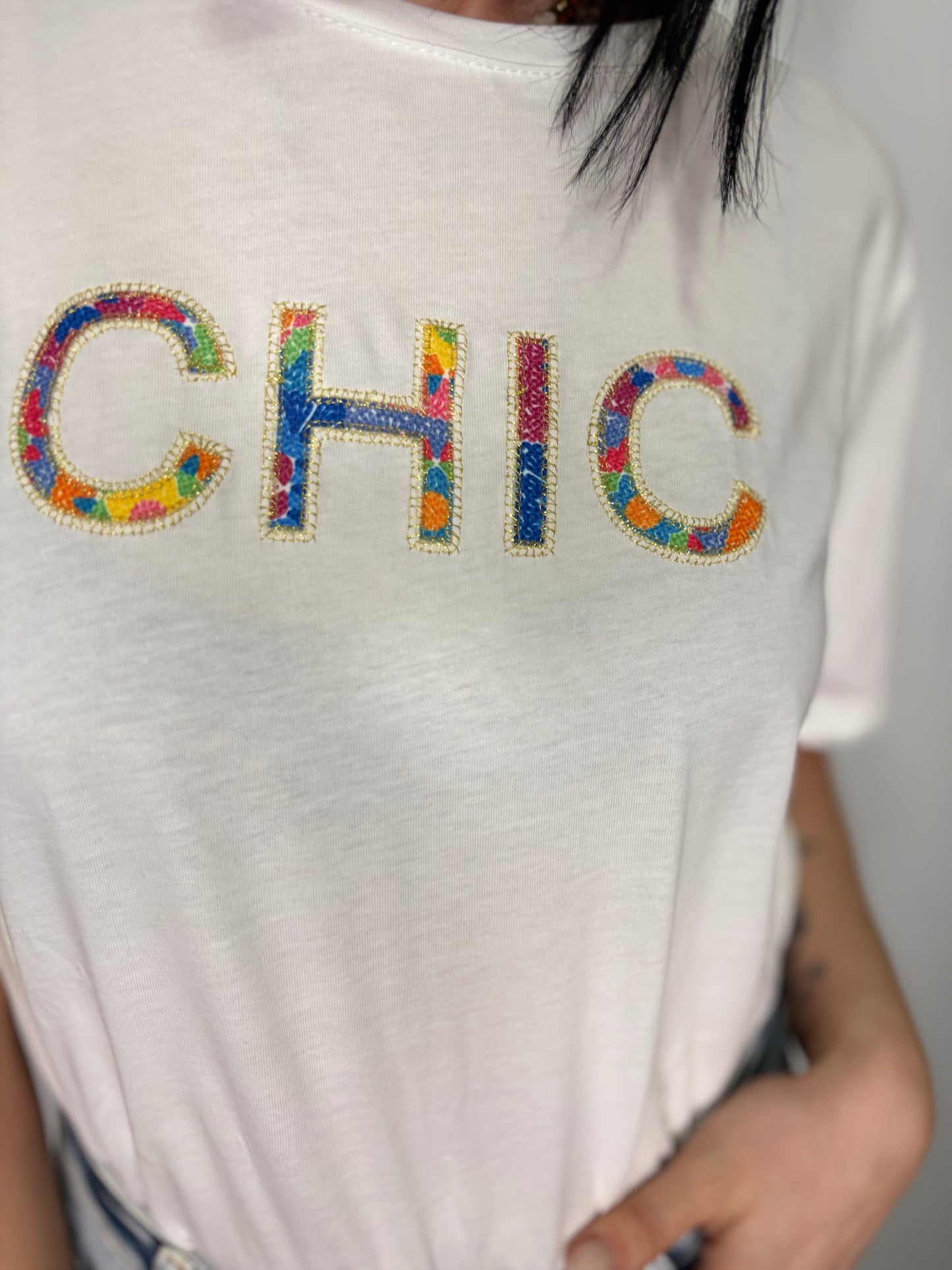 T-Shirt CHIC Donna Strass Multicolor Cotone 100% | DR-CLYDE SHOP