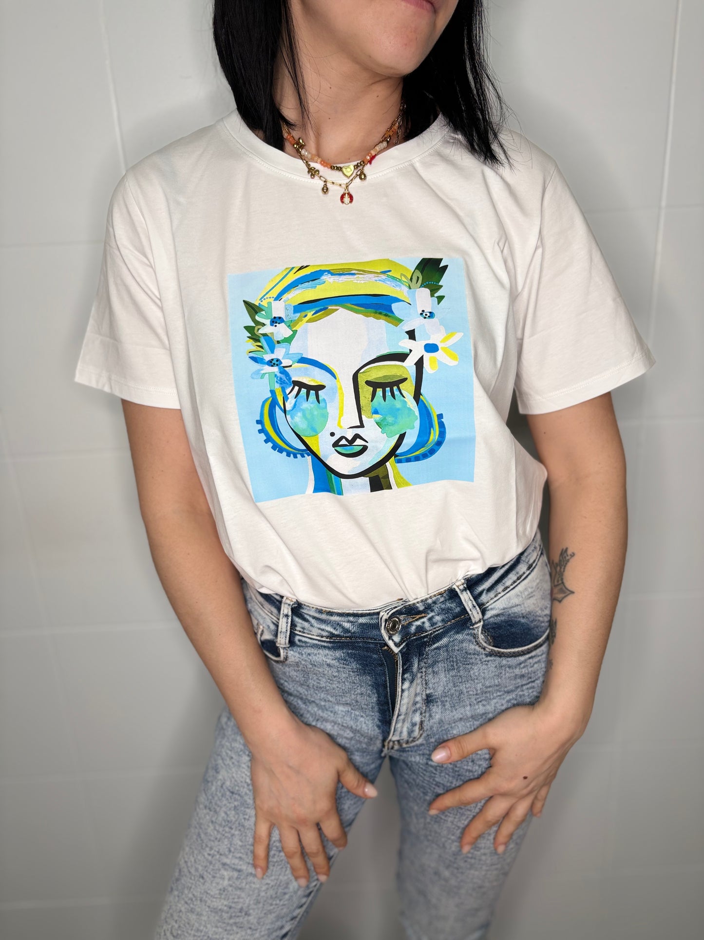 T-Shirt Artistica Donna Cotone 100% - Grafica Viso Astratto | DR-CLYDE SHOP