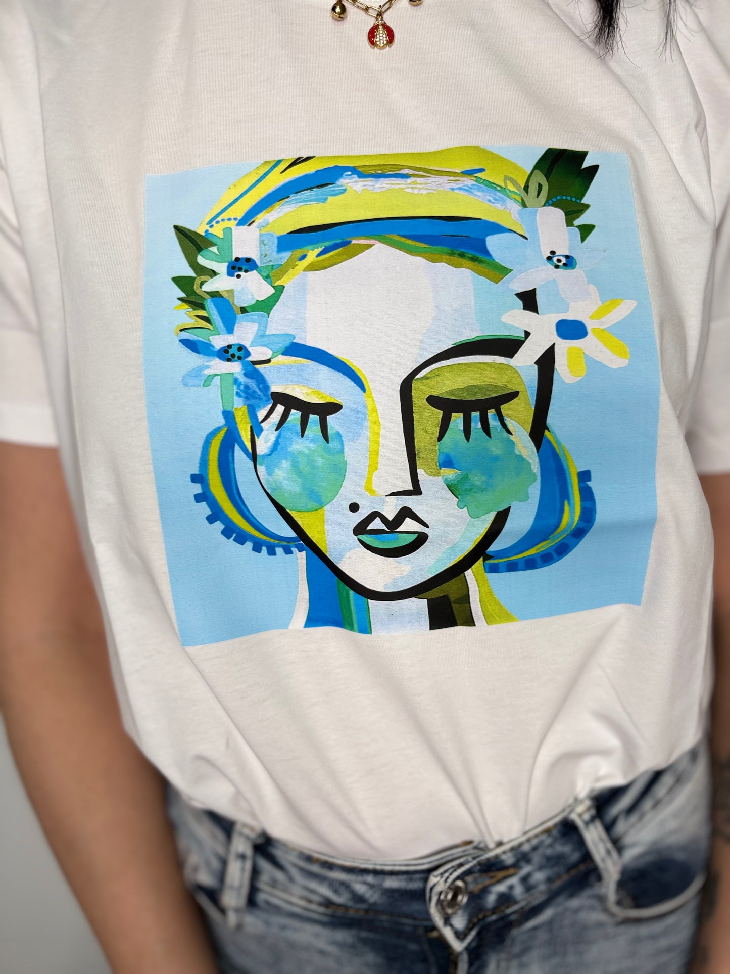 T-Shirt Artistica Donna Cotone 100% - Grafica Viso Astratto | DR-CLYDE SHOP