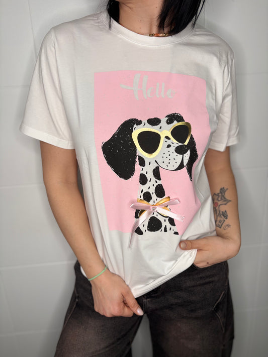 T-Shirt Donna Dalmata Hello con Occhiali - Taglia Unica