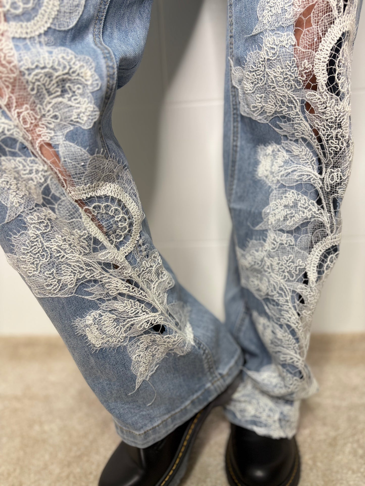 Jeans Denim con Pizzo Ricamato - Luxury Denim Donna | DR-CLYDE SHOP
