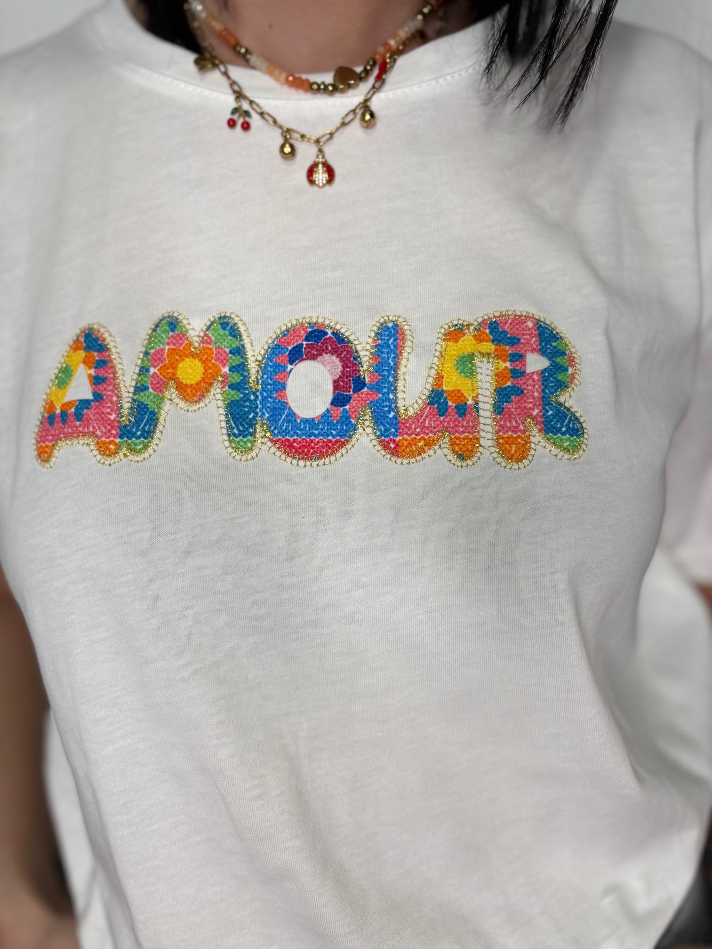 T-Shirt AMOUR Donna Strass Multicolor Cotone 100% | DR-CLYDE SHOP