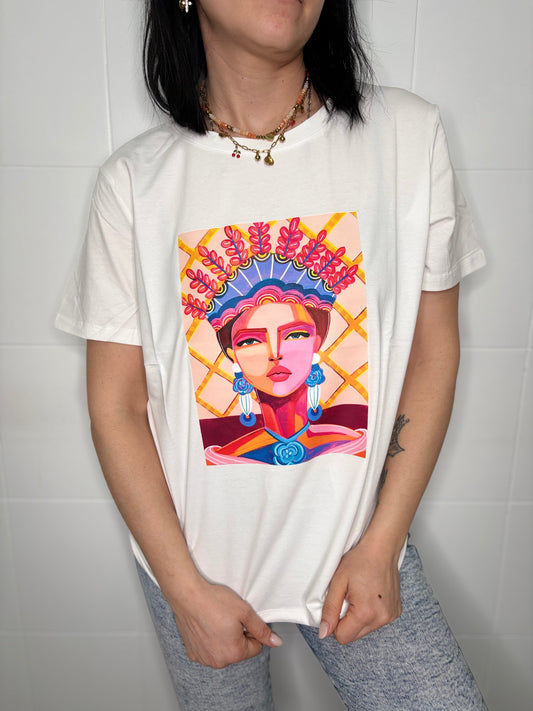 T-Shirt Donna Frida Art - Ritratto Artistico Multicolor