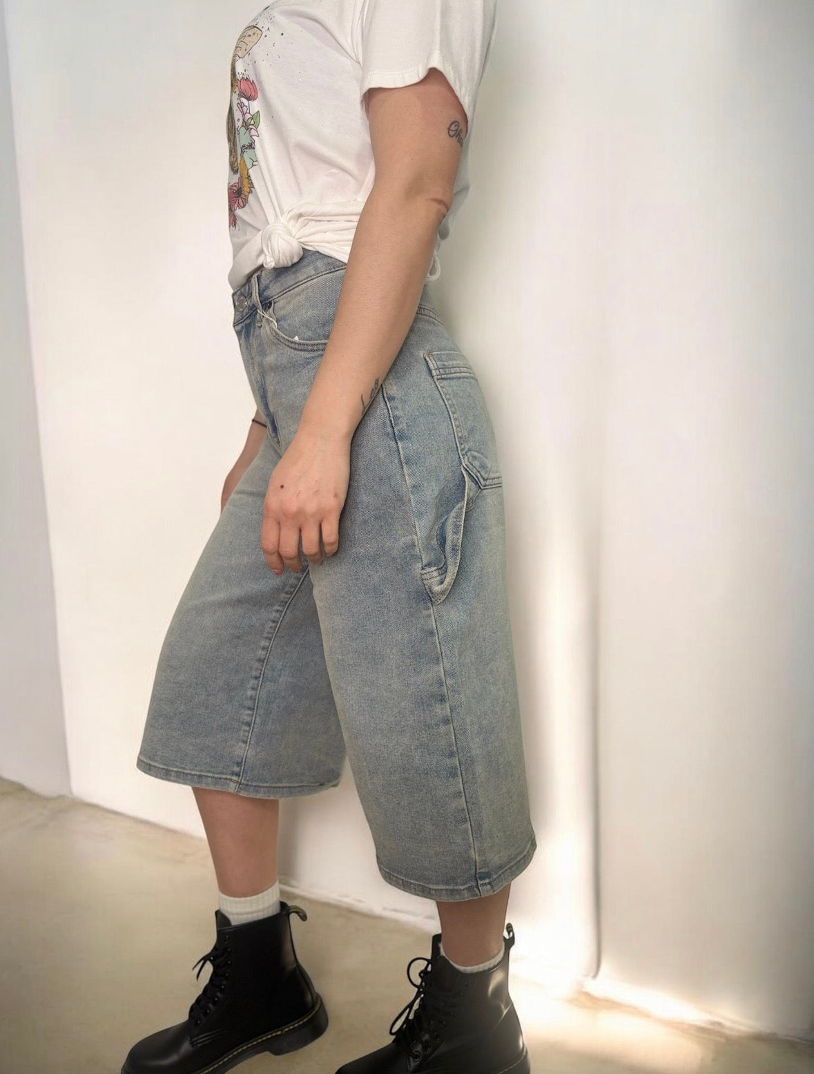 Bermuda Balloon Denim Grigio - Pantaloncini Larghi Donna