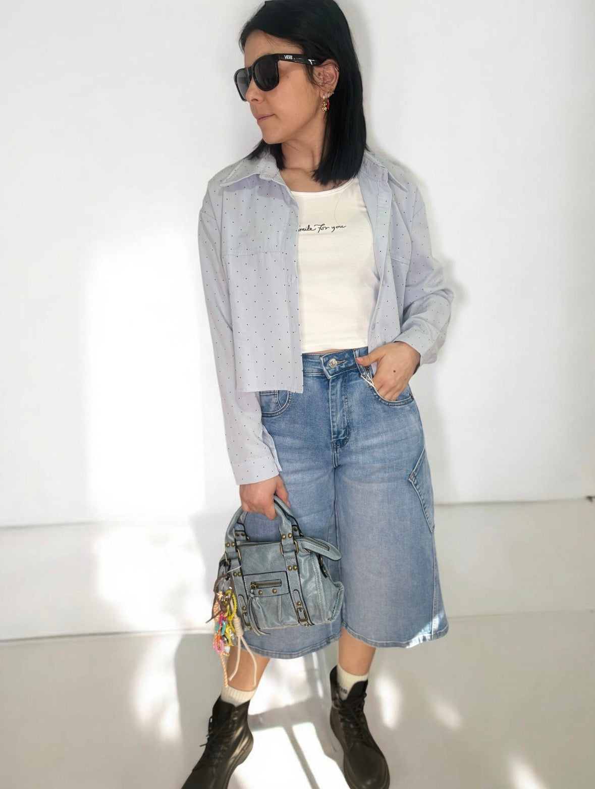 Set Camicia Crop a Pois e Canotta