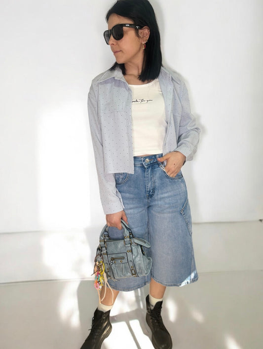 Set Camicia Crop a Pois e Canotta