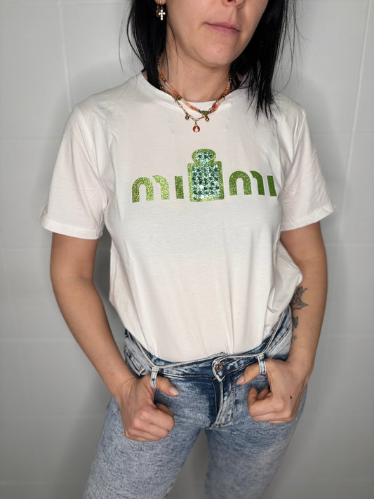T-Shirt Glitter Verde - Taglia Unica XS-XL