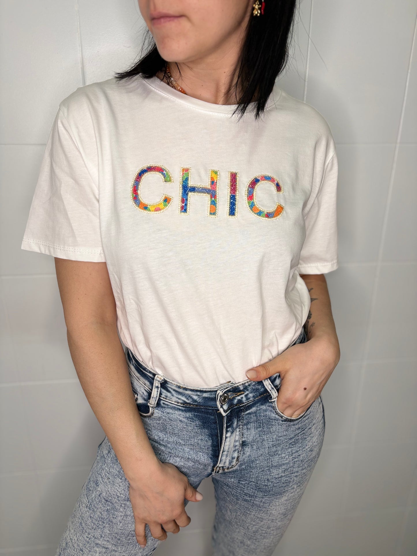 T-Shirt CHIC Donna Strass Multicolor Cotone 100% | DR-CLYDE SHOP