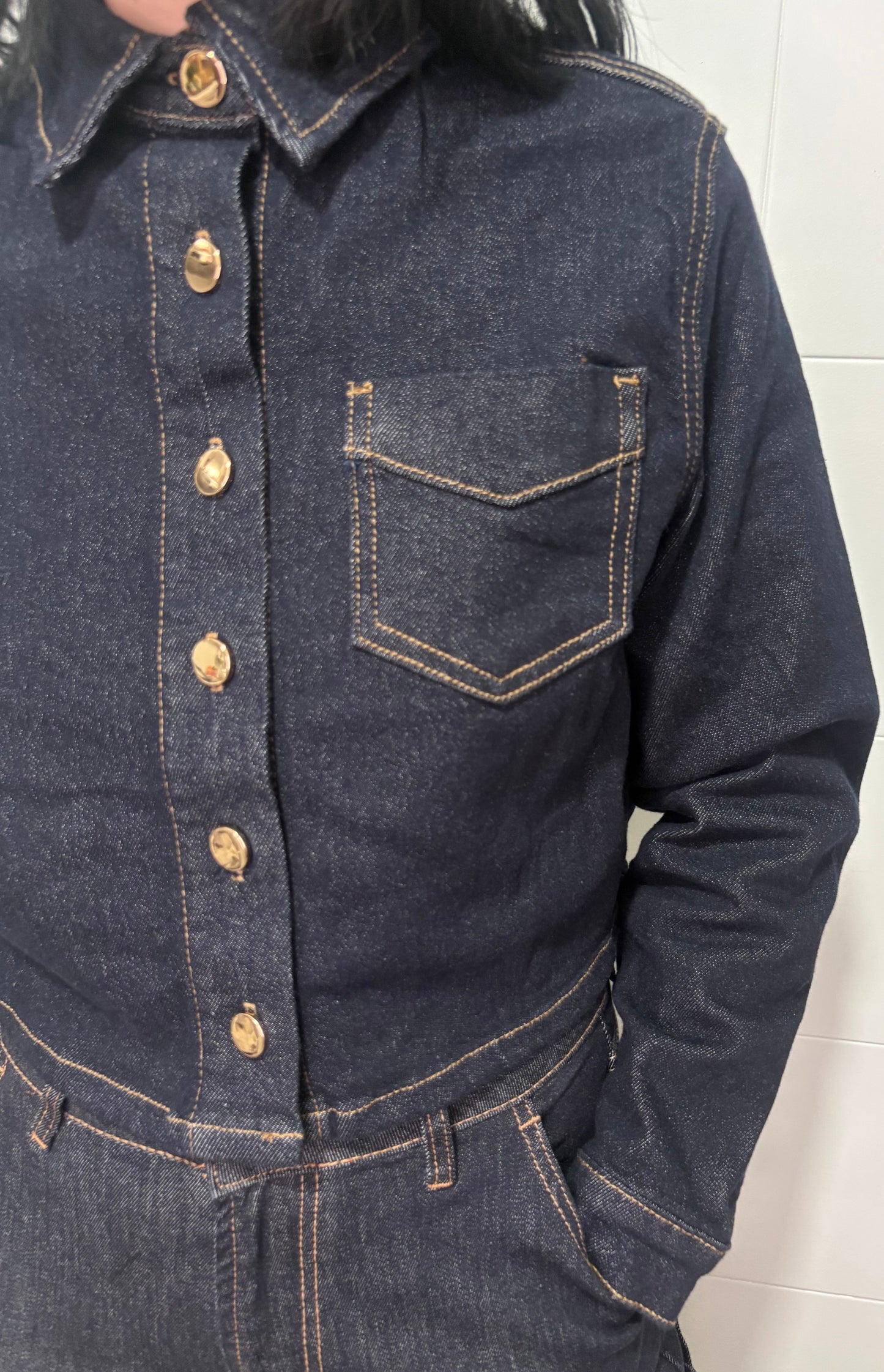 Coordinato Denim Donna Blu Scuro - Camicia e Pantaloni Cargo