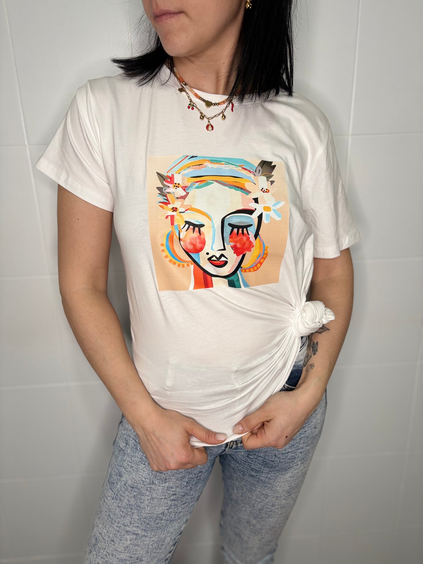 T-Shirt Artistica Donna Cotone 100% - Grafica Viso Astratto | DR-CLYDE SHOP