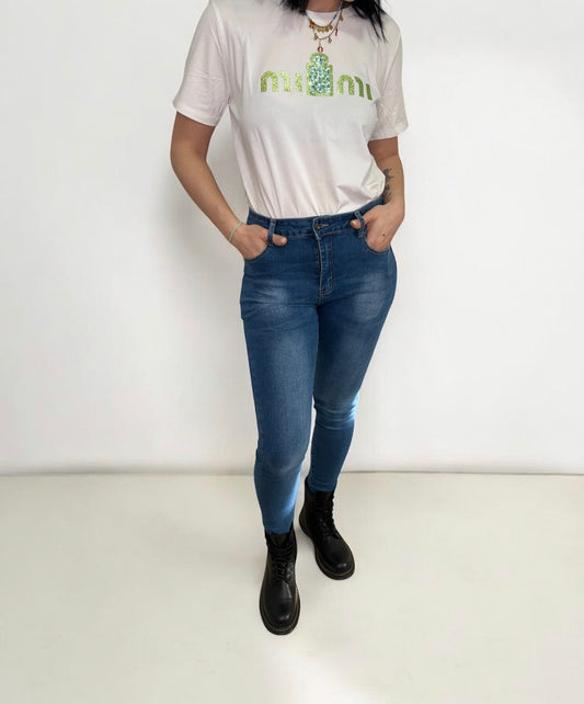 Jeans Skinny Donna Vita Alta Blu Scuro - Denim Elasticizzato Premium