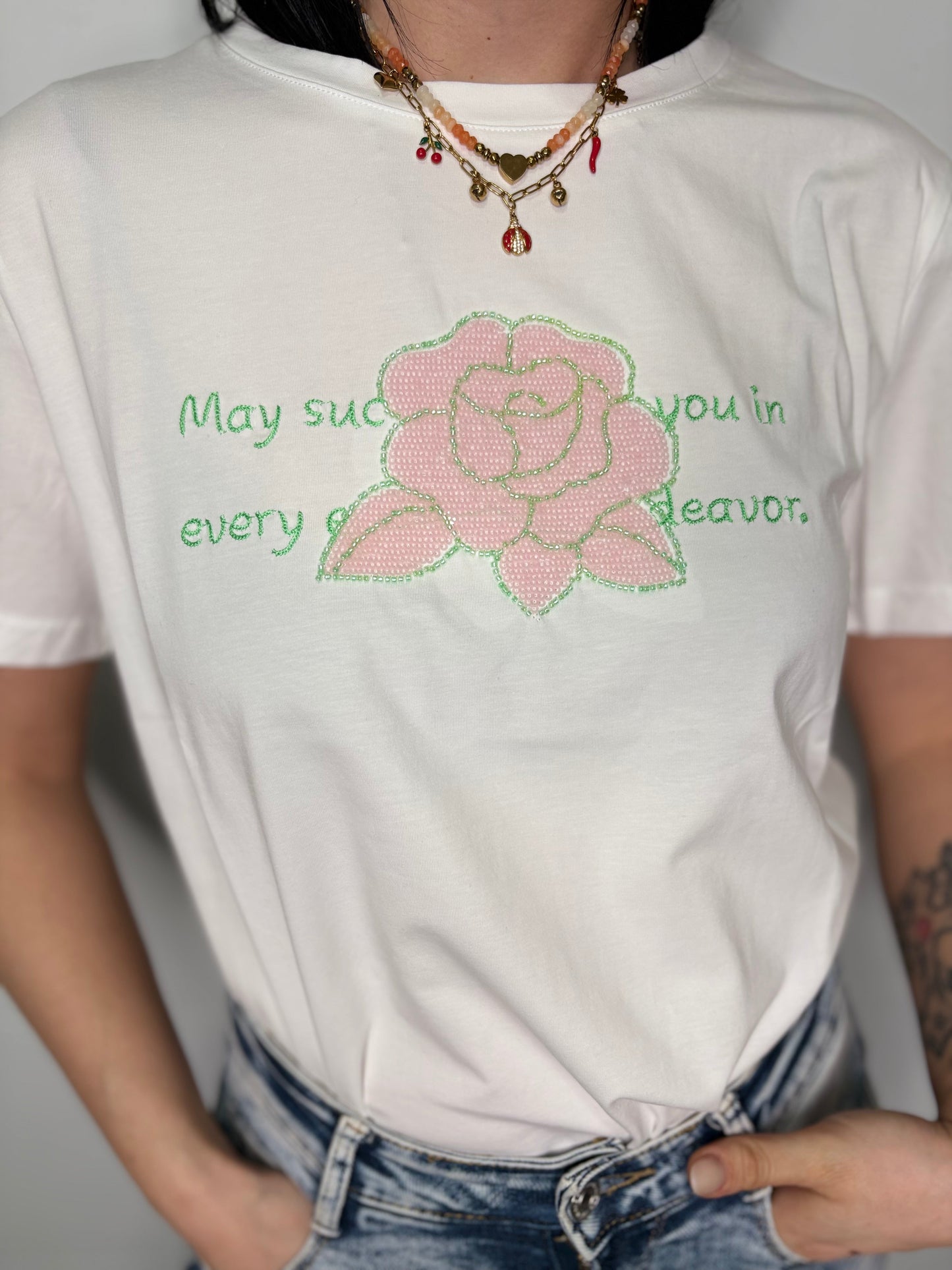 T-Shirt May Success Follow You Rosa - Taglia Unica XS-XL