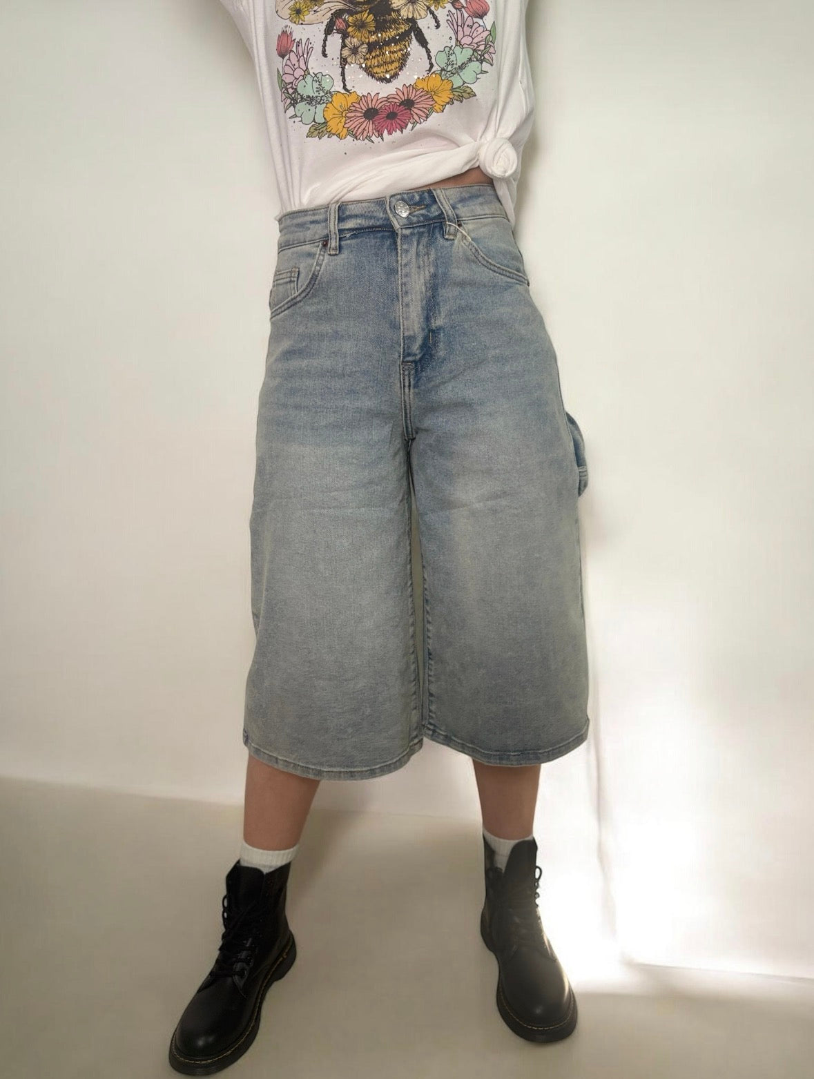 Bermuda Balloon Denim Grigio - Pantaloncini Larghi Donna