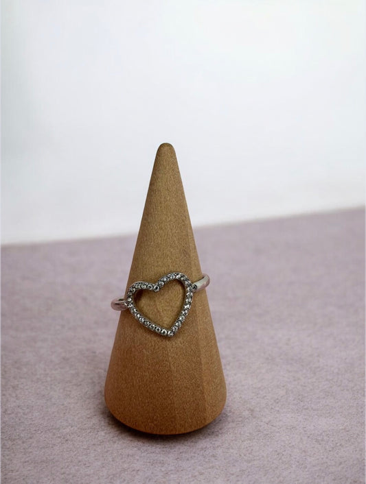 Anello Cuore Regolabile con Strass - Oro e Argento