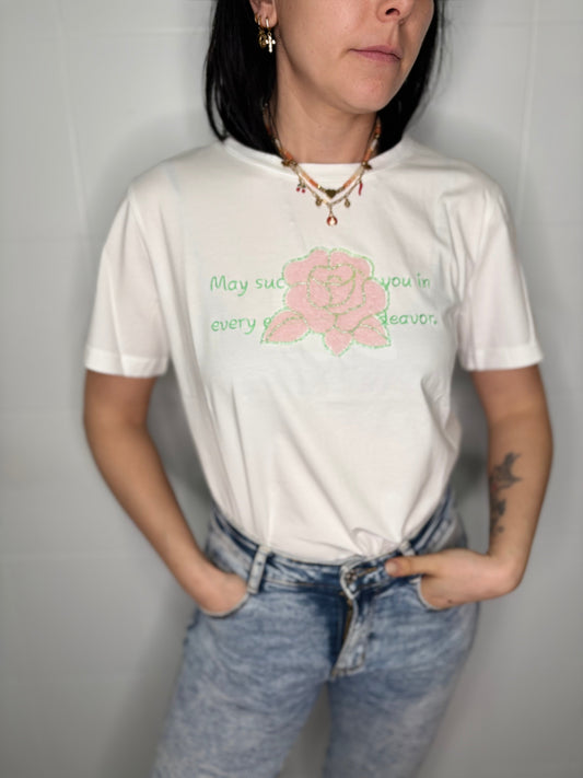 T-Shirt May Success Follow You Rosa - Taglia Unica XS-XL