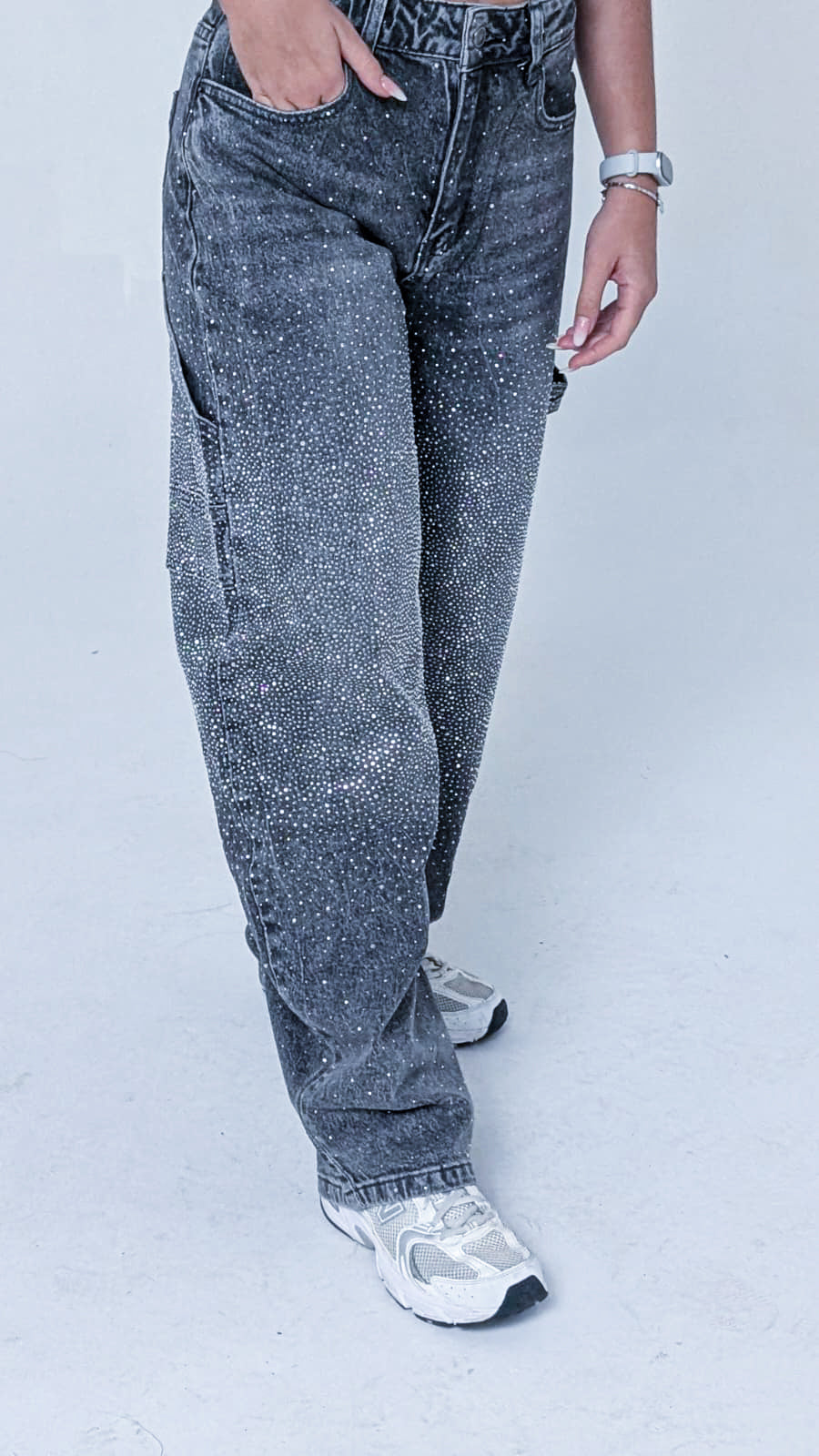 Jeans Glitter Donna - Stile Baggy con Strass