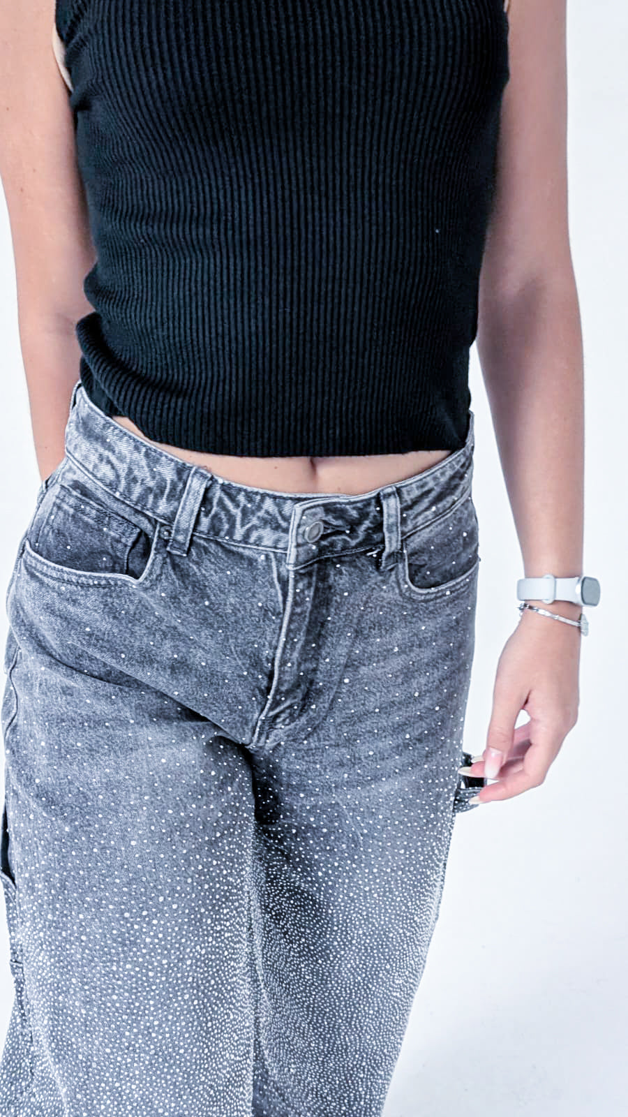 Jeans Glitter Donna - Stile Baggy con Strass