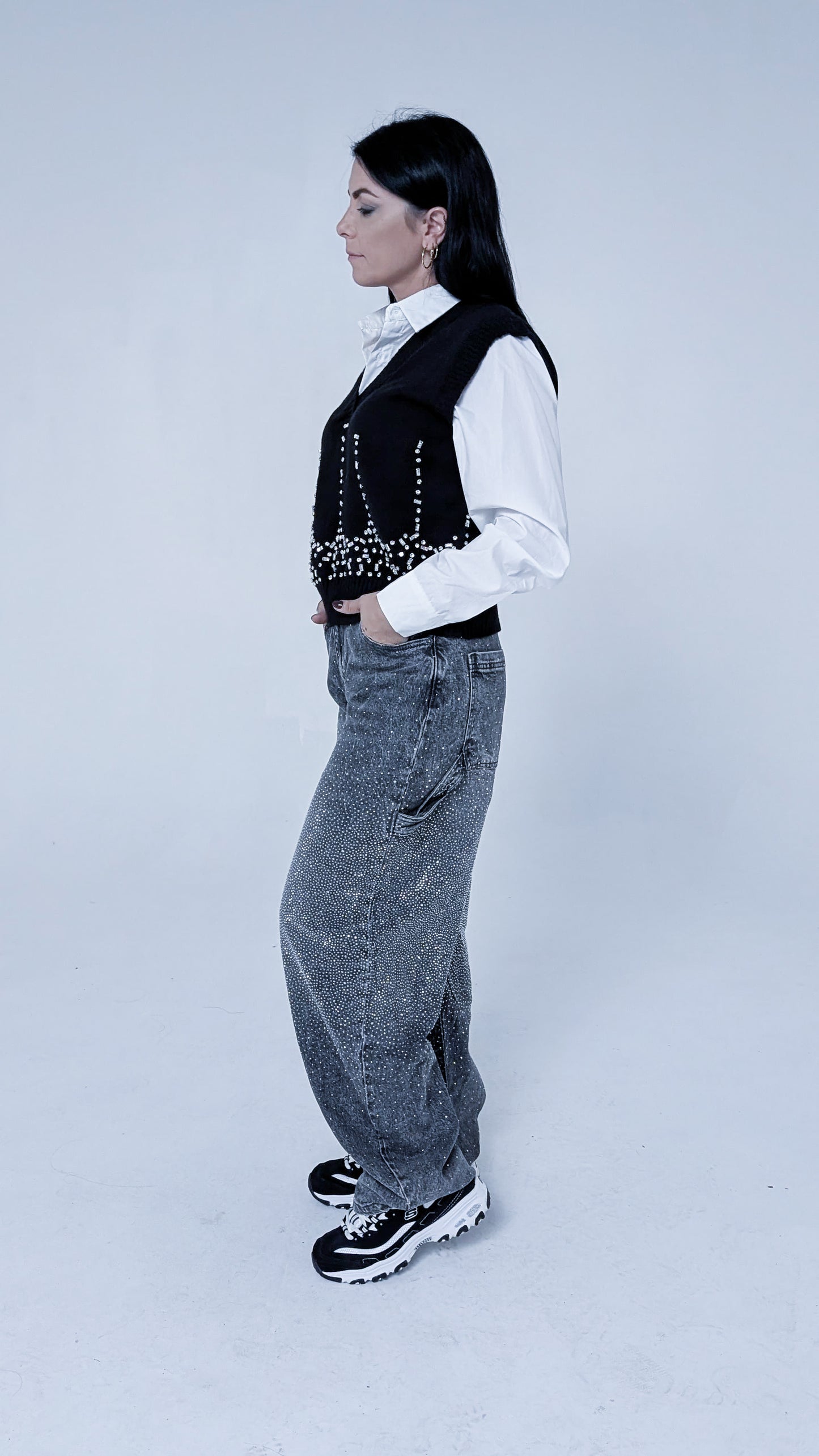 Jeans Glitter Donna - Stile Baggy con Strass